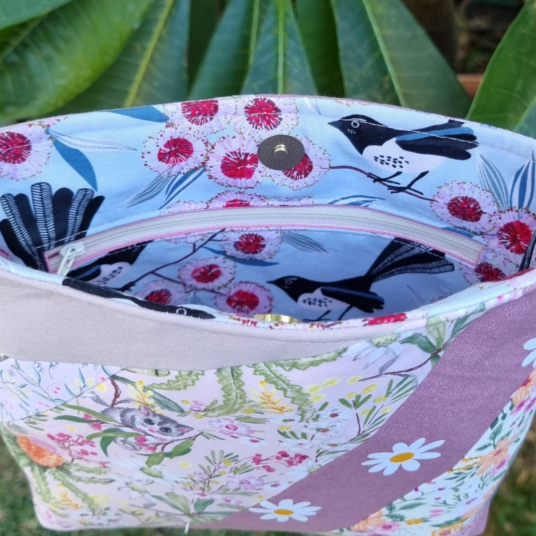 Repurposed Remnants Pink Patchwork Crossbody Bag | Made with fabric scraps