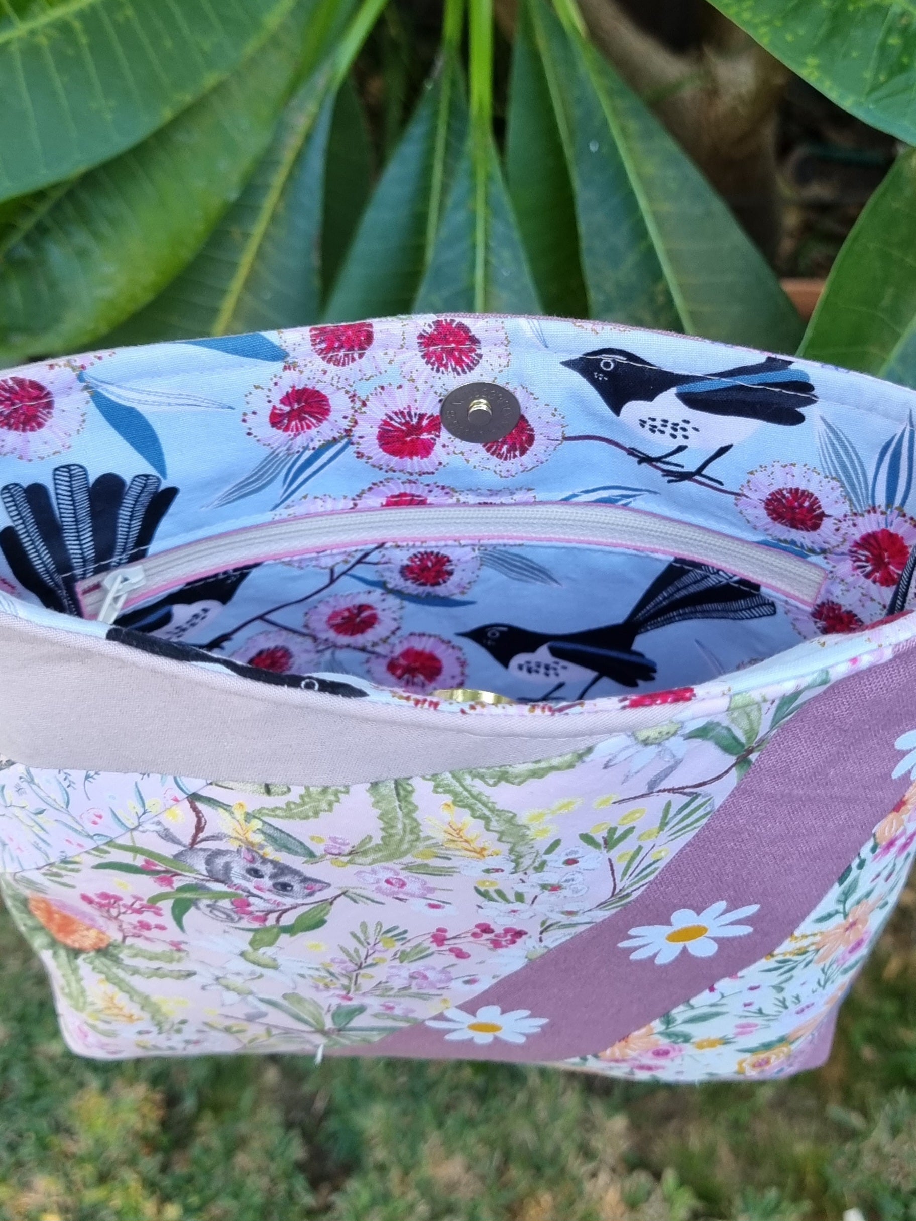 Repurposed Remnants Pink Patchwork Crossbody Bag | Made with fabric scraps