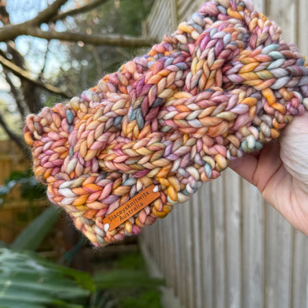 Hand Knitted Headband, Merino Wool Stretchy Ladies Rainbow Headband