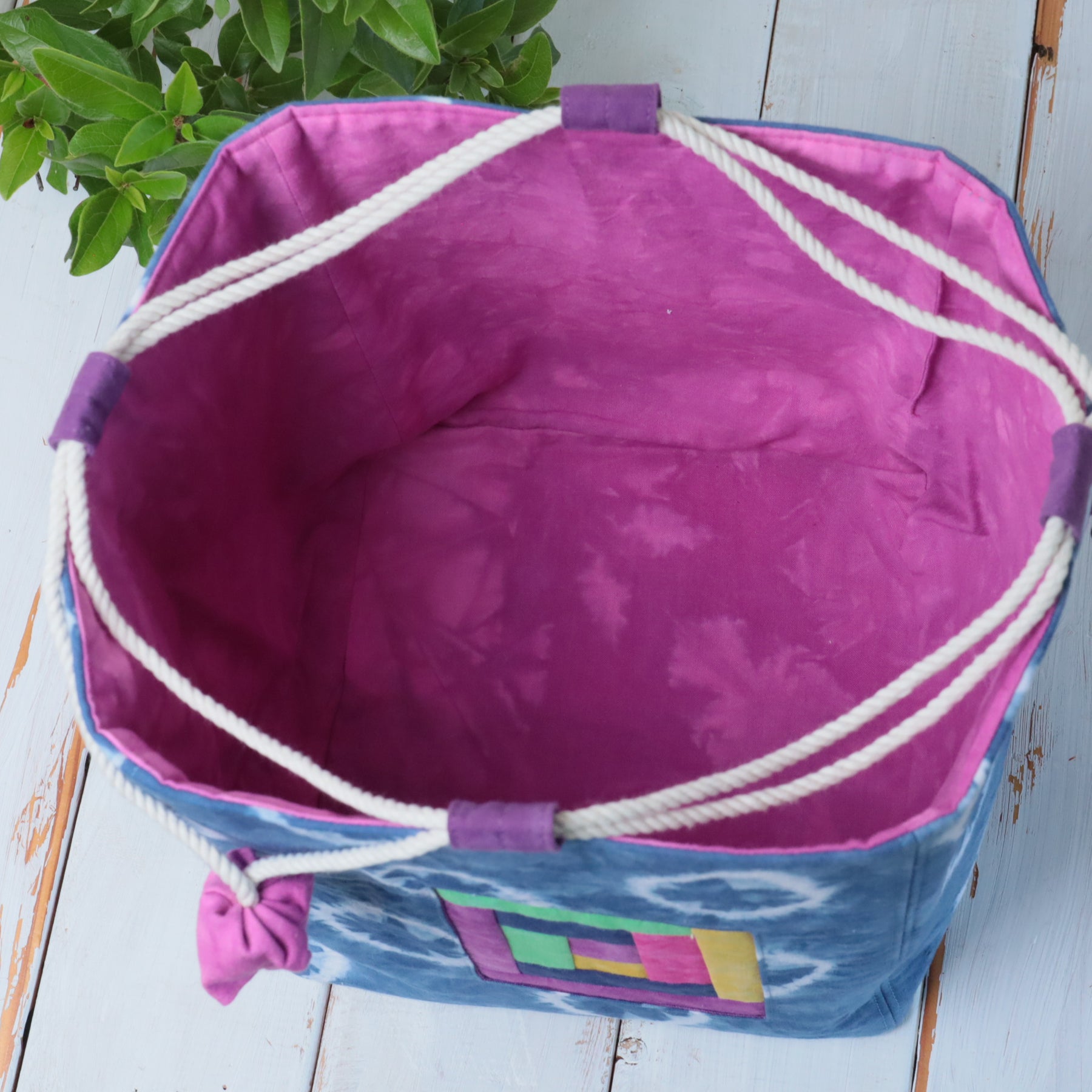 Large Tie Dyed Komebukuro Bag with patchwork window