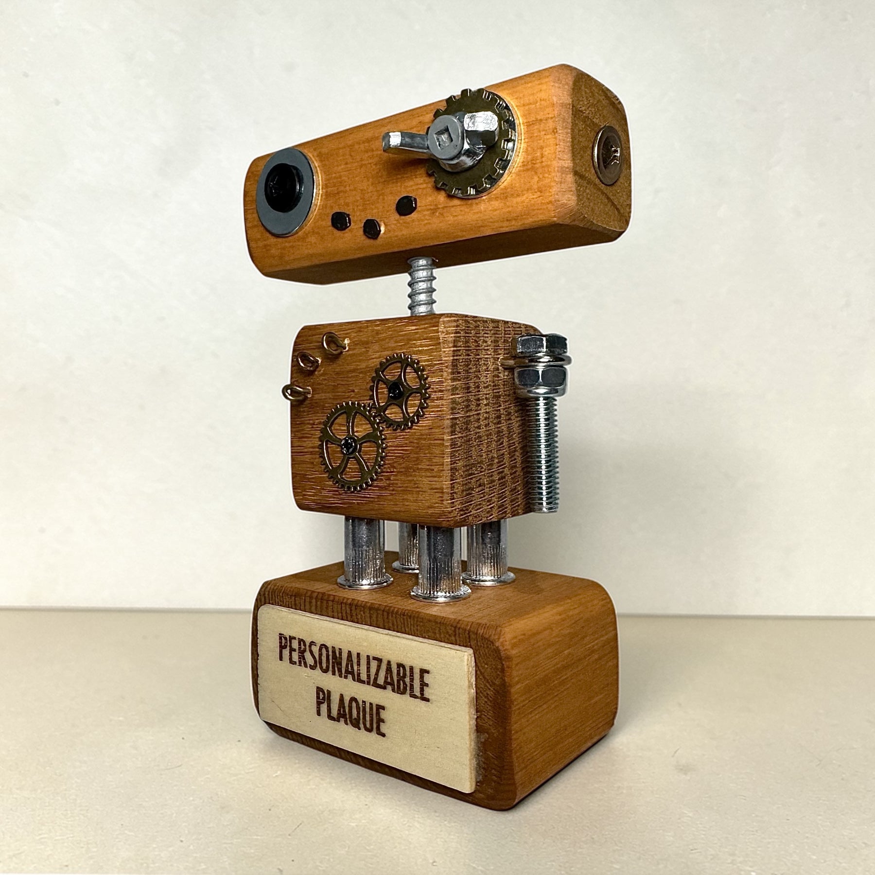 Rupertus - Wooden Steampunk Robot Trophy (Customisable)