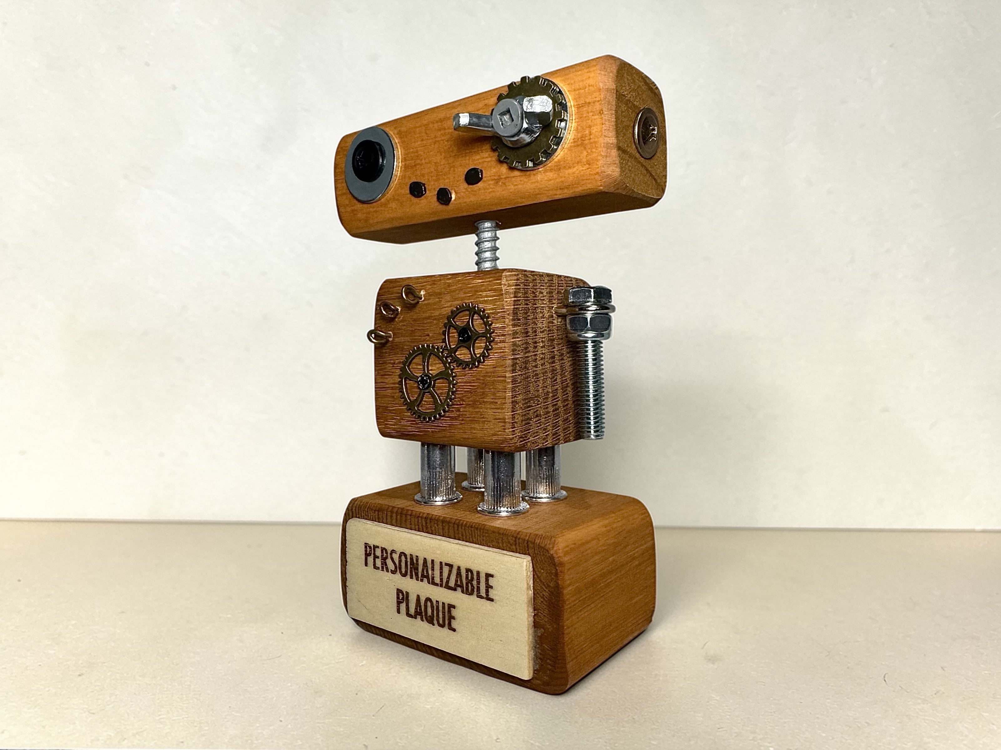 Rupertus - Wooden Steampunk Robot Trophy (Customisable)