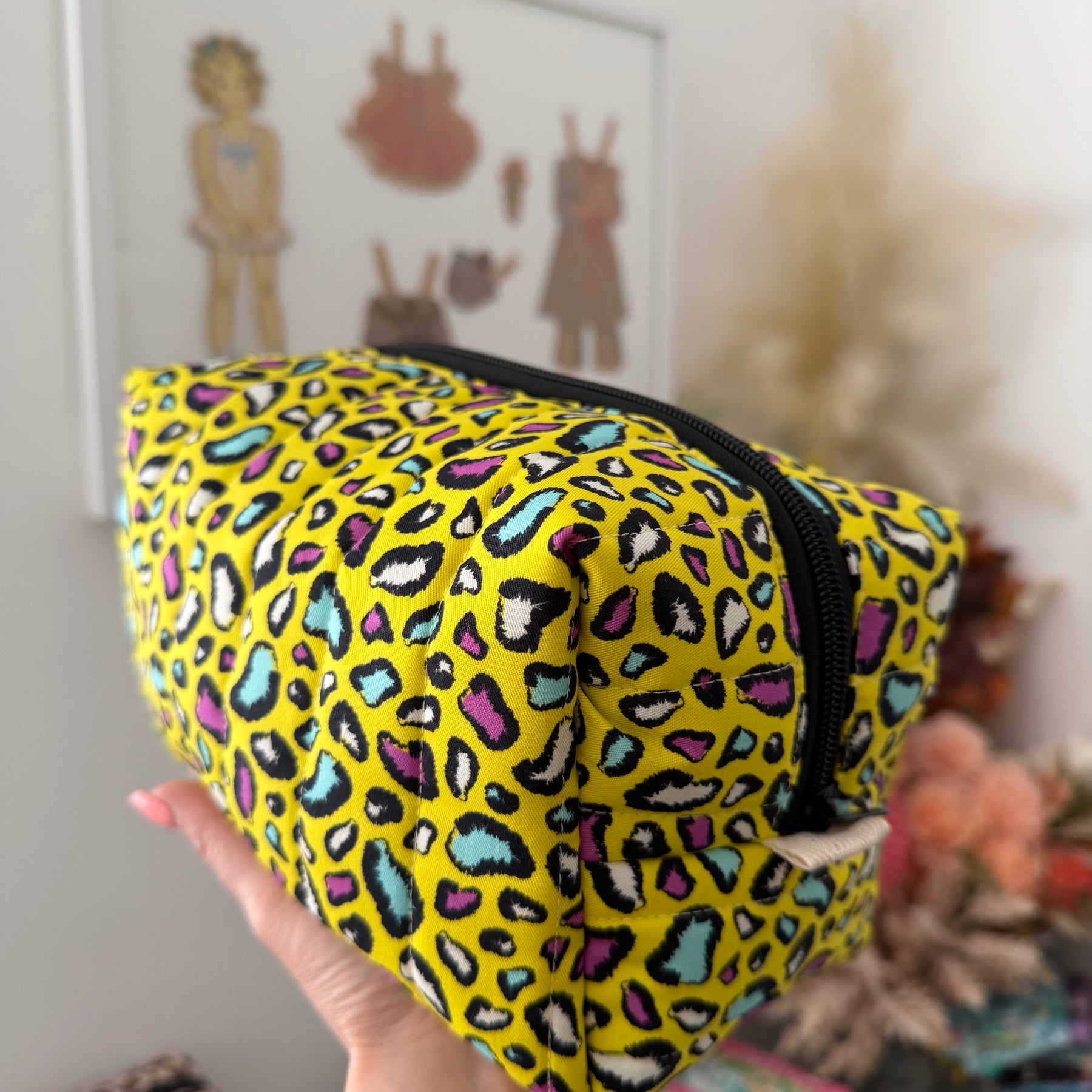 Boxy Zipper Pouch - Yellow Animal Print