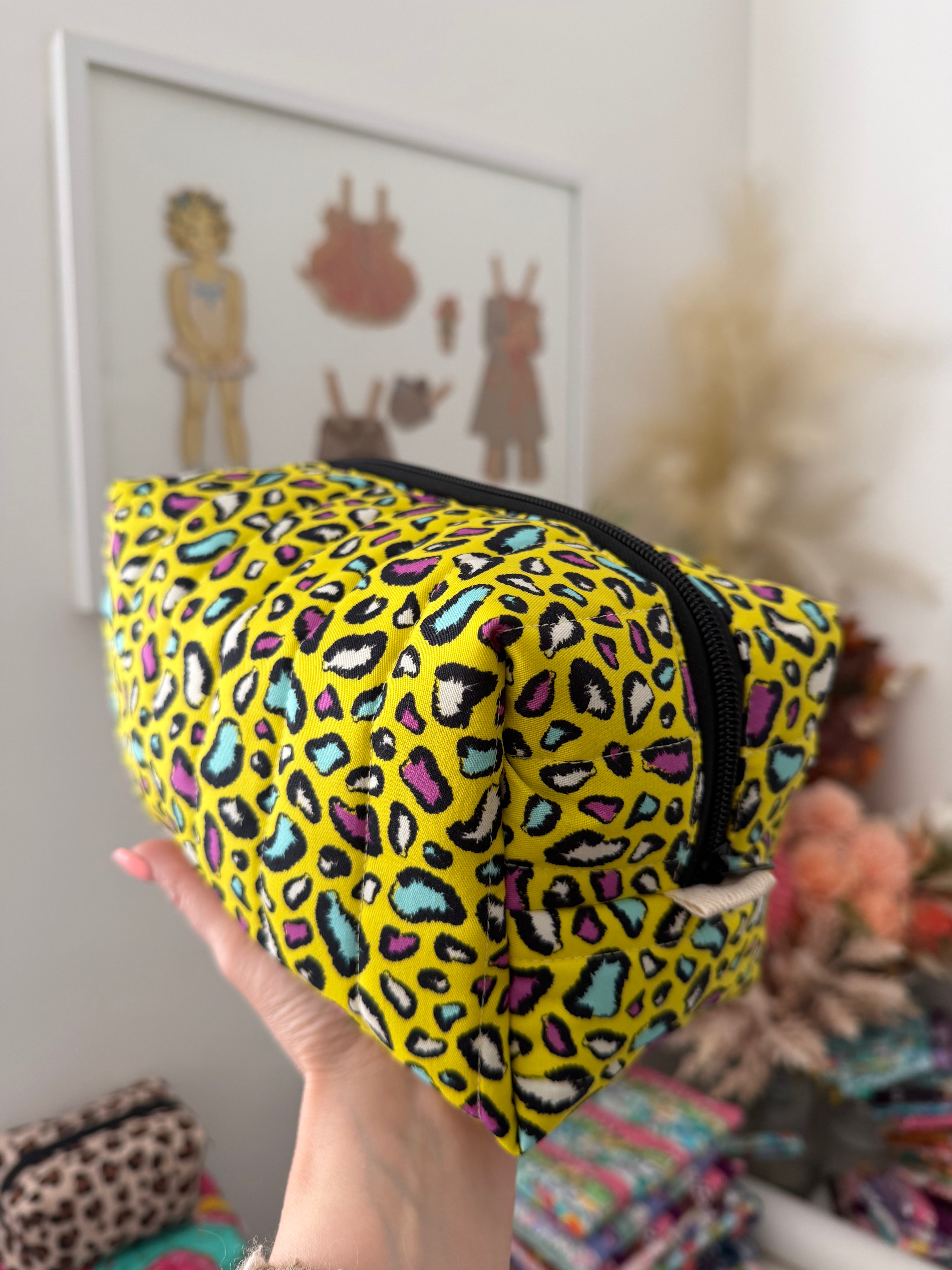 Boxy Zipper Pouch - Yellow Animal Print