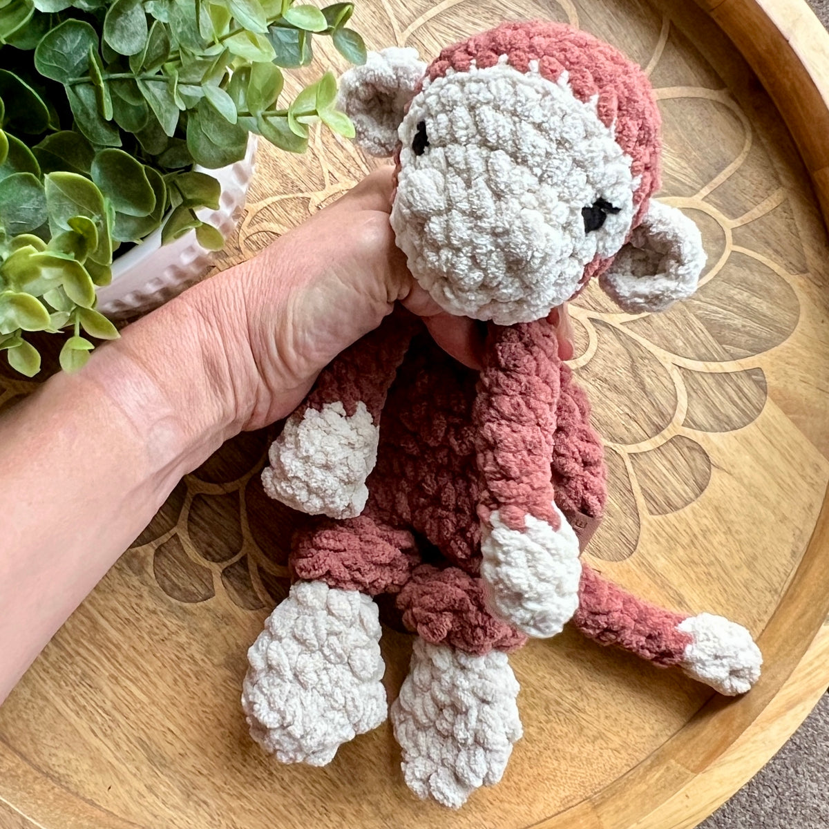Handmade modern crochet mini toy monkey lovey snuggler