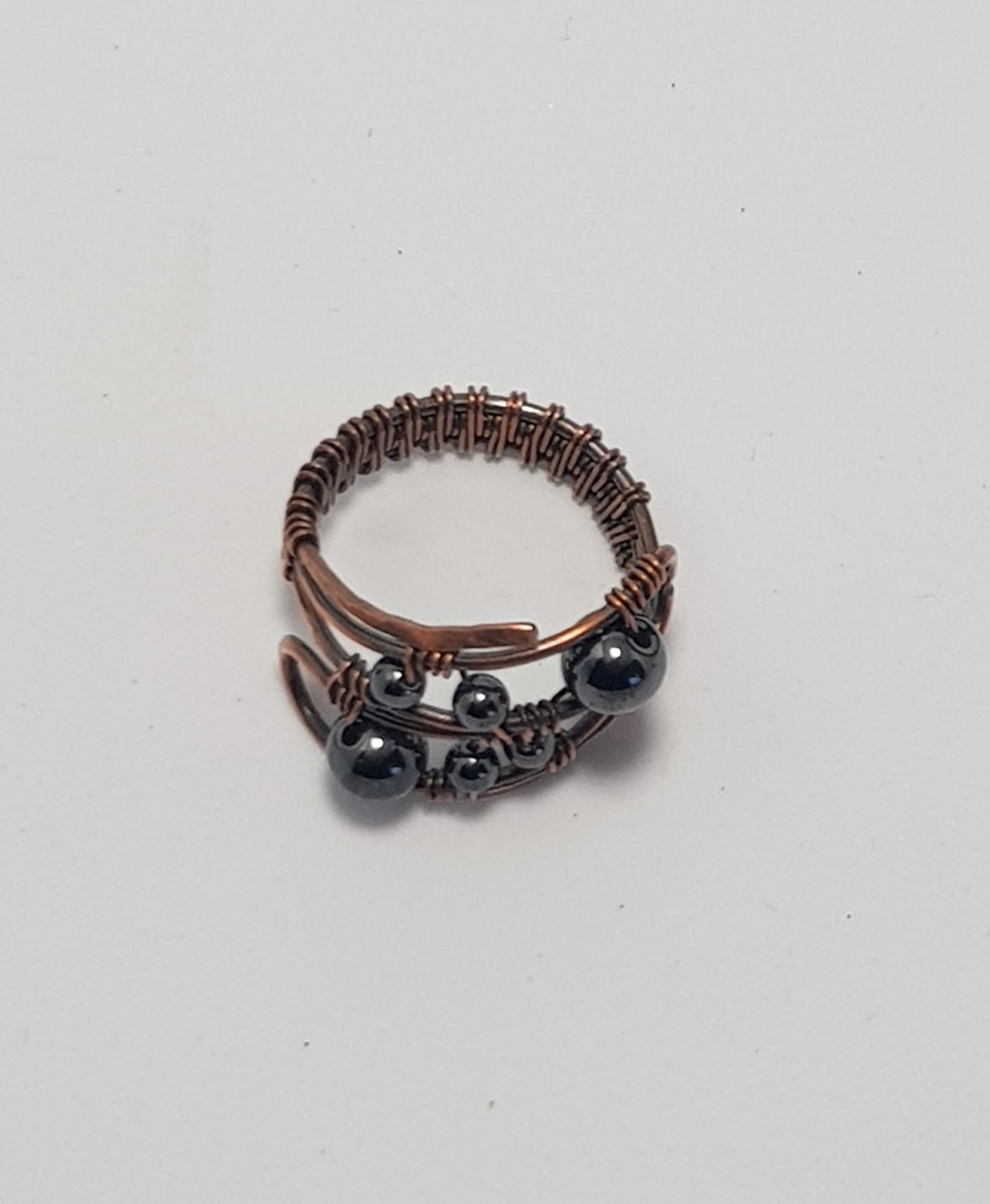 Amethyst and Hematite beaded copper rings #699AM/R + #700AM/R