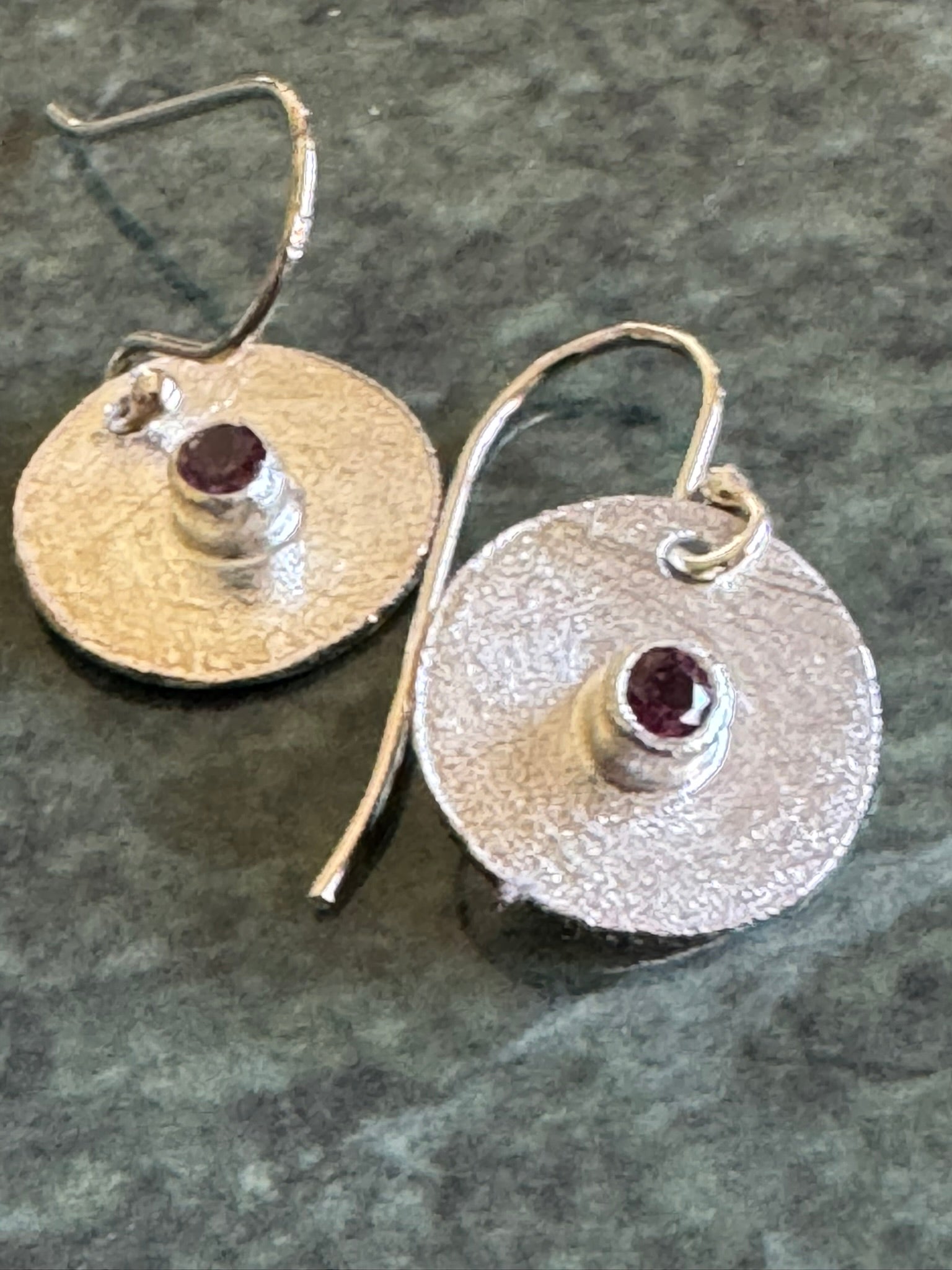 Handmade Sterling Silver Dangle Earrings with Rhodolite Garnet