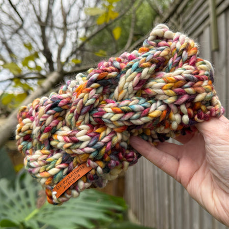 Hand Knitted Headband, Merino Wool Stretchy Ladies Rainbow Headband