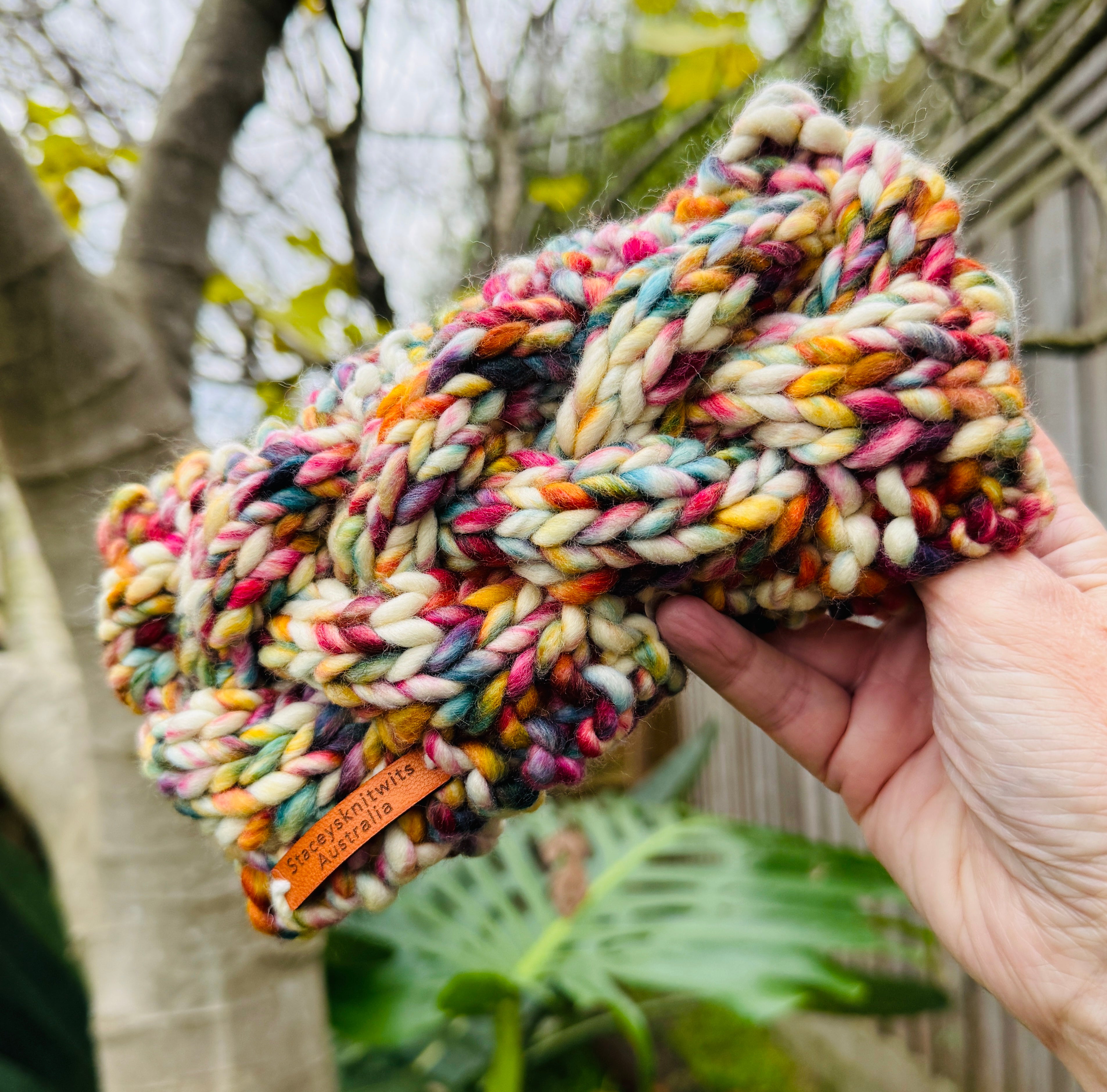 Hand Knitted Headband, Merino Wool Stretchy Ladies Rainbow Headband