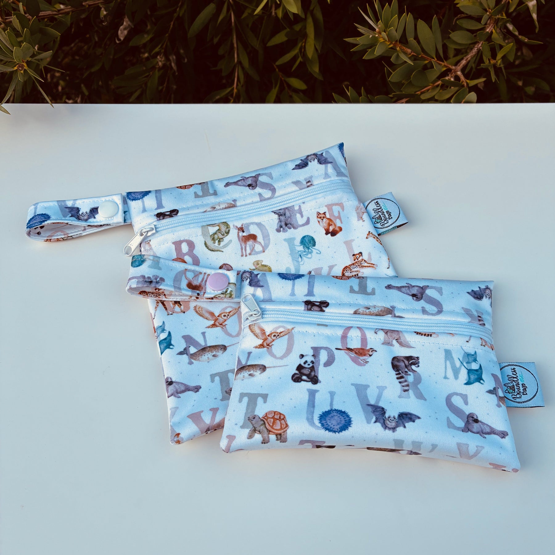 READY MADE Water-resistant wet bags - Animal Alphabet (Flora & Fable)  | Ready to ship | FREE Postage