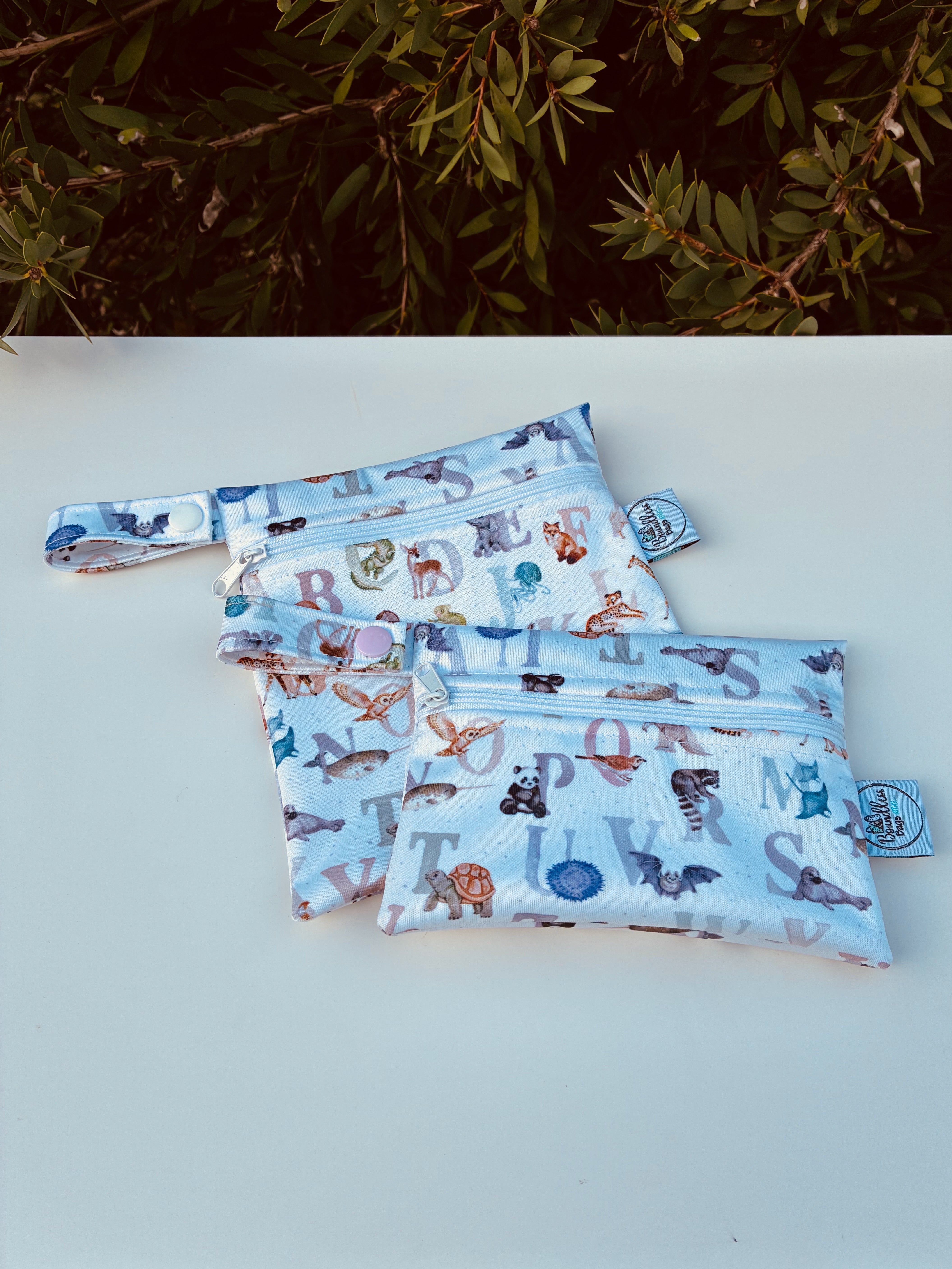 READY MADE Water-resistant wet bags - Animal Alphabet (Flora & Fable)  | Ready to ship | FREE Postage