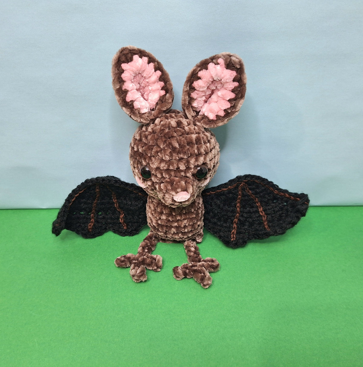 Soft, grey velvet crocheted fruit bat