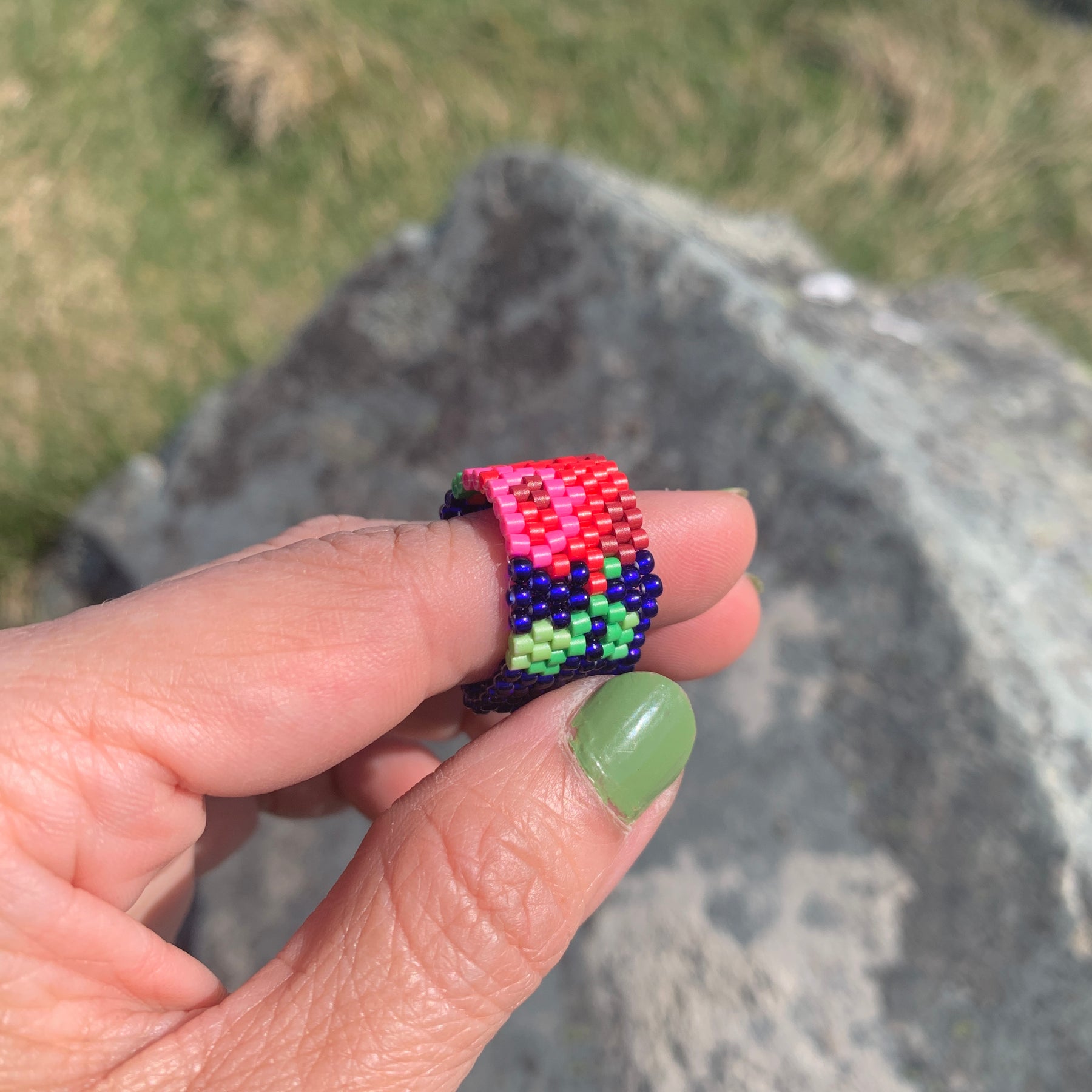 Customised Beaded Blue Sky Rose Ring
