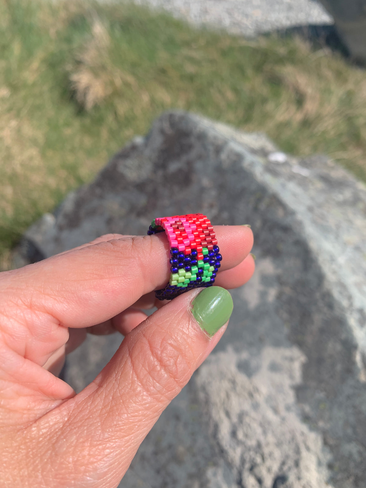 Customised Beaded Blue Sky Rose Ring