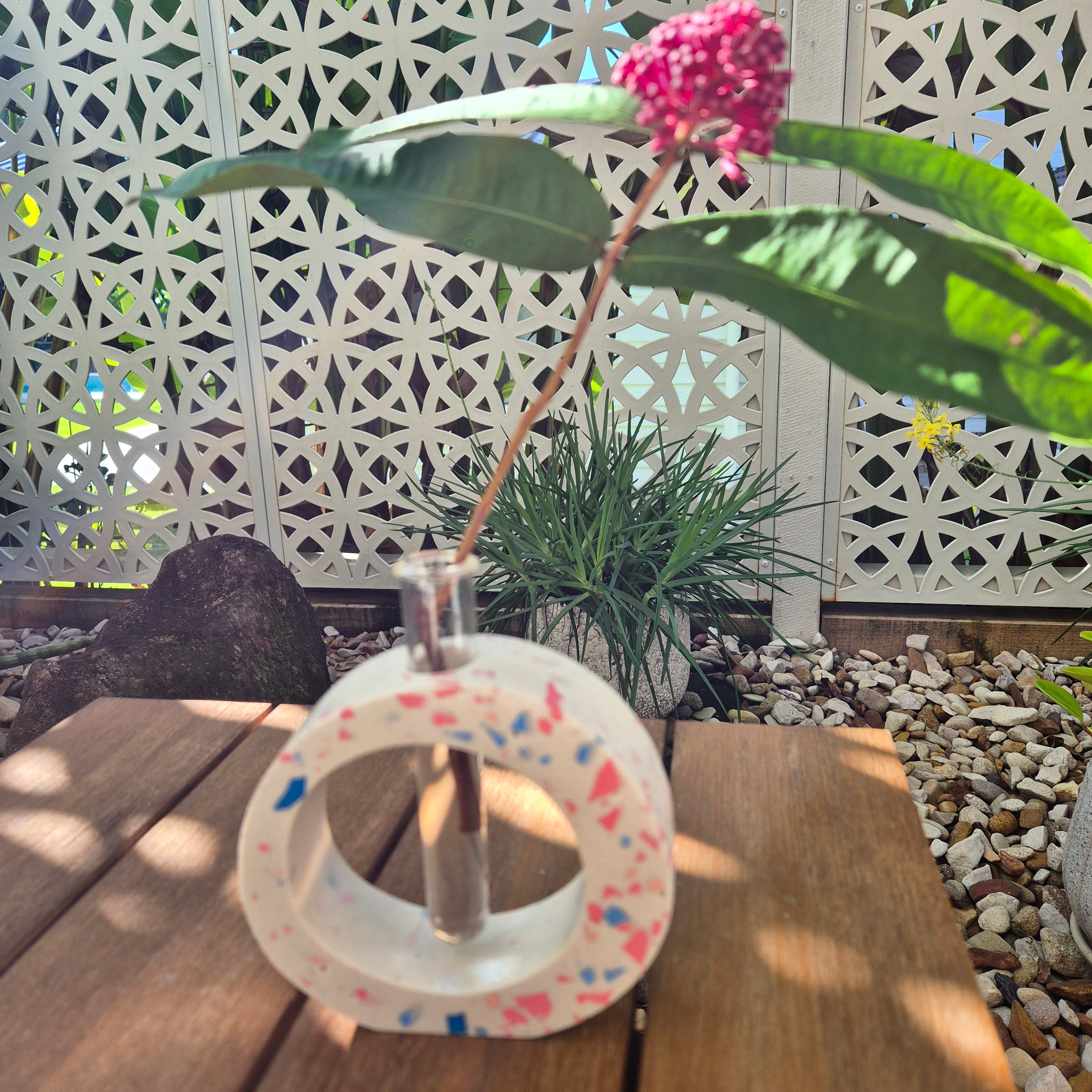 Pink and blue terrazzo concrete test tube single stem vase