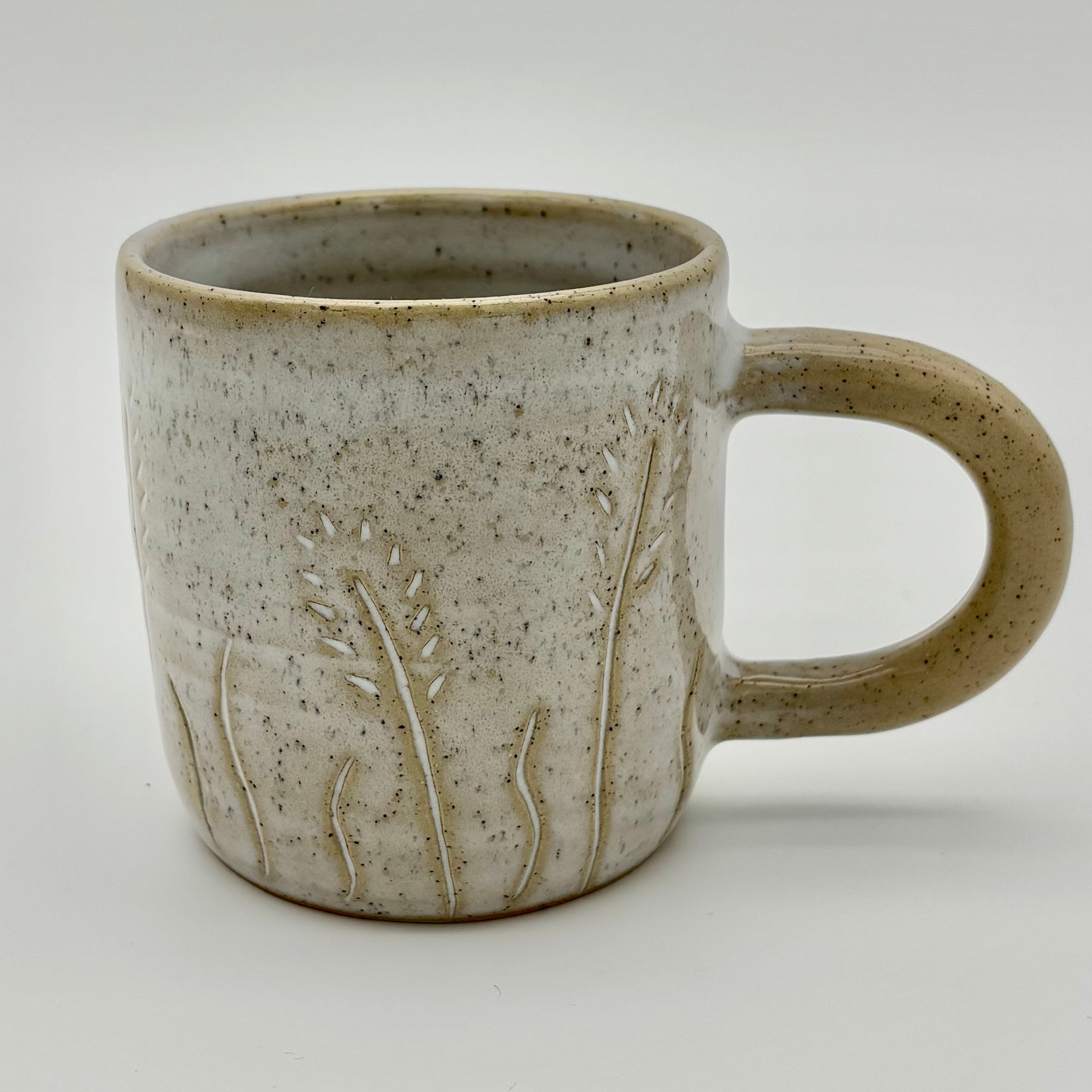 Contemporary Handmade Ceramic Mug | Wheel Thrown Cup with Handle | Hand Painted in Slip | Floral