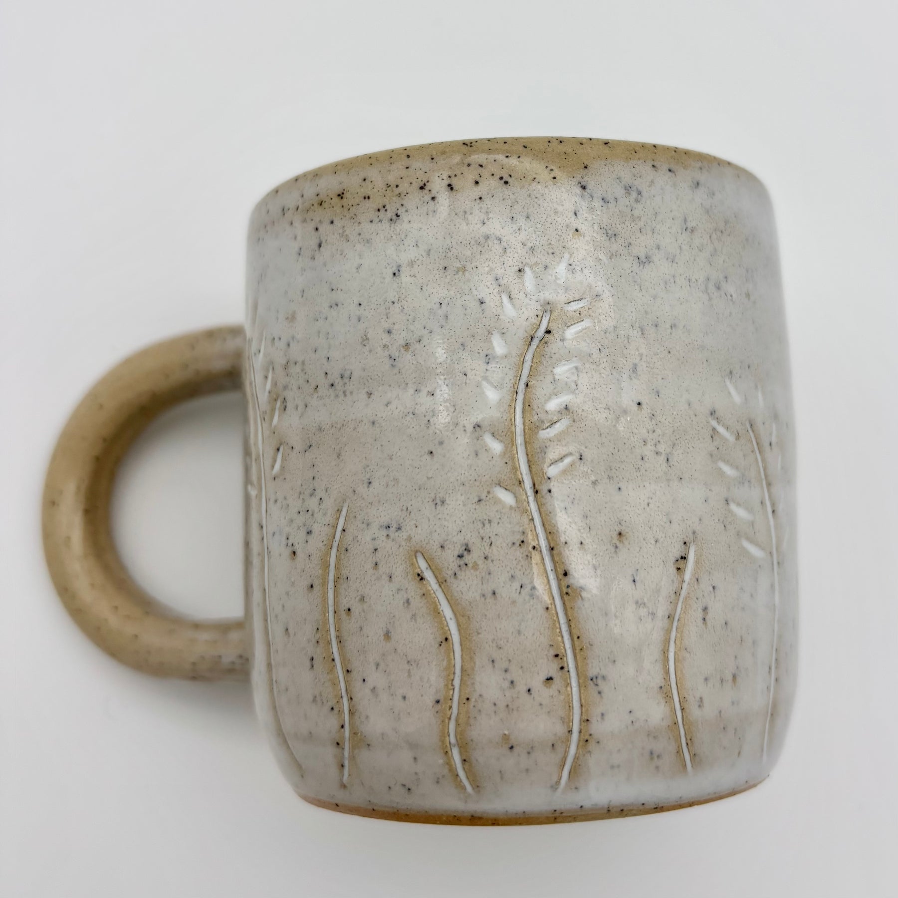 Contemporary Handmade Ceramic Mug | Wheel Thrown Cup with Handle | Hand Painted in Slip | Floral