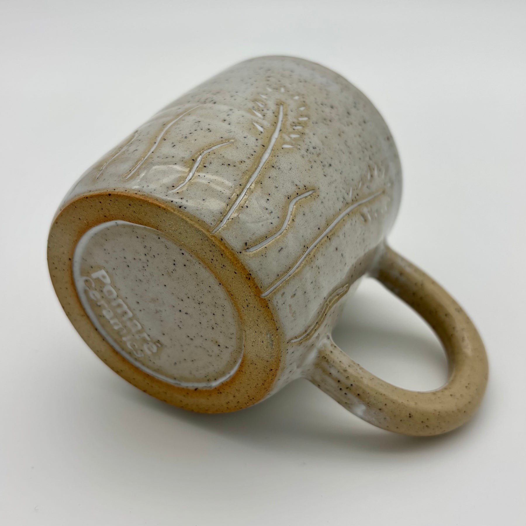 Contemporary Handmade Ceramic Mug | Wheel Thrown Cup with Handle | Hand Painted in Slip | Floral