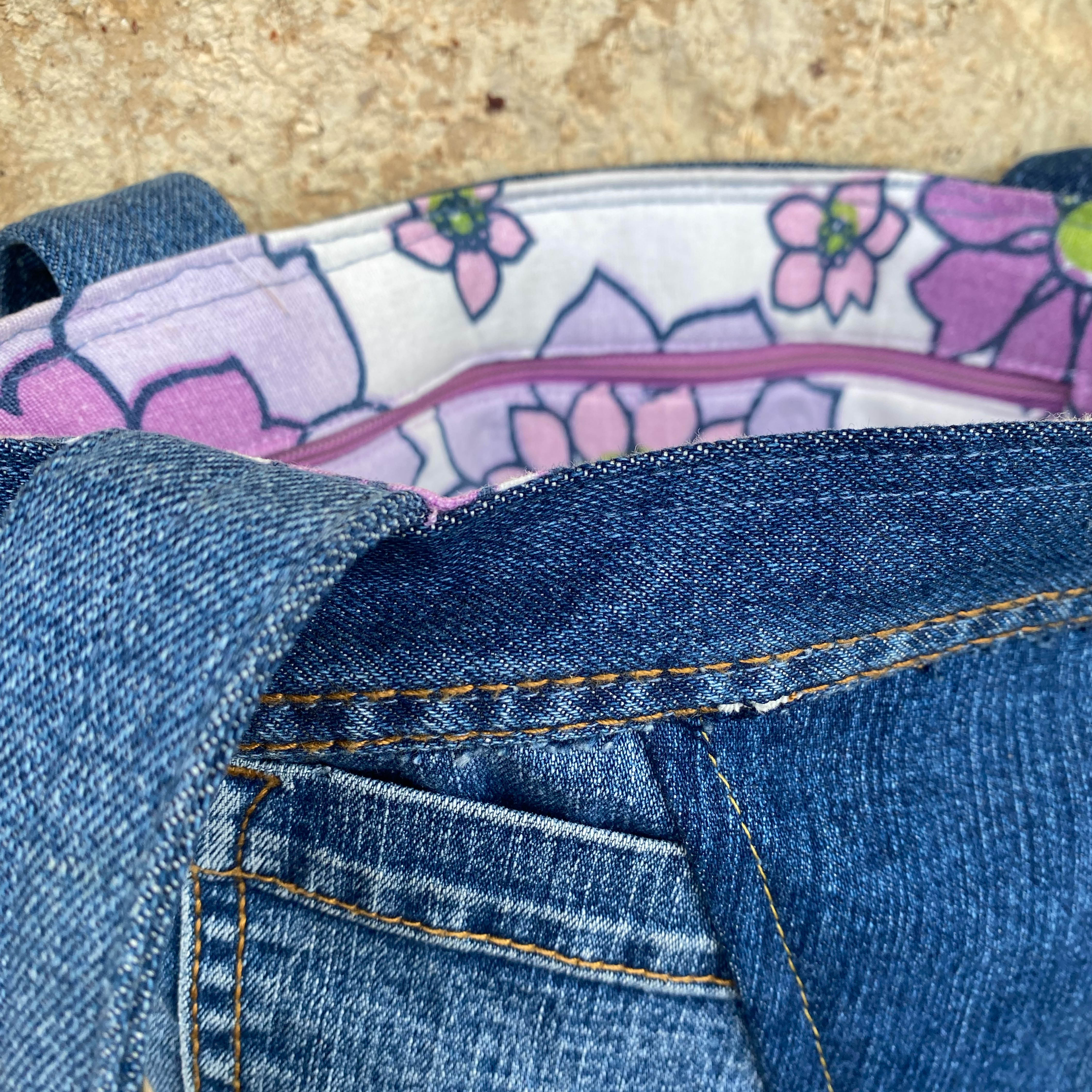 Purple Stitch Handmade Shoulder Bag Upcycled Vintage Fabrics & Denim
