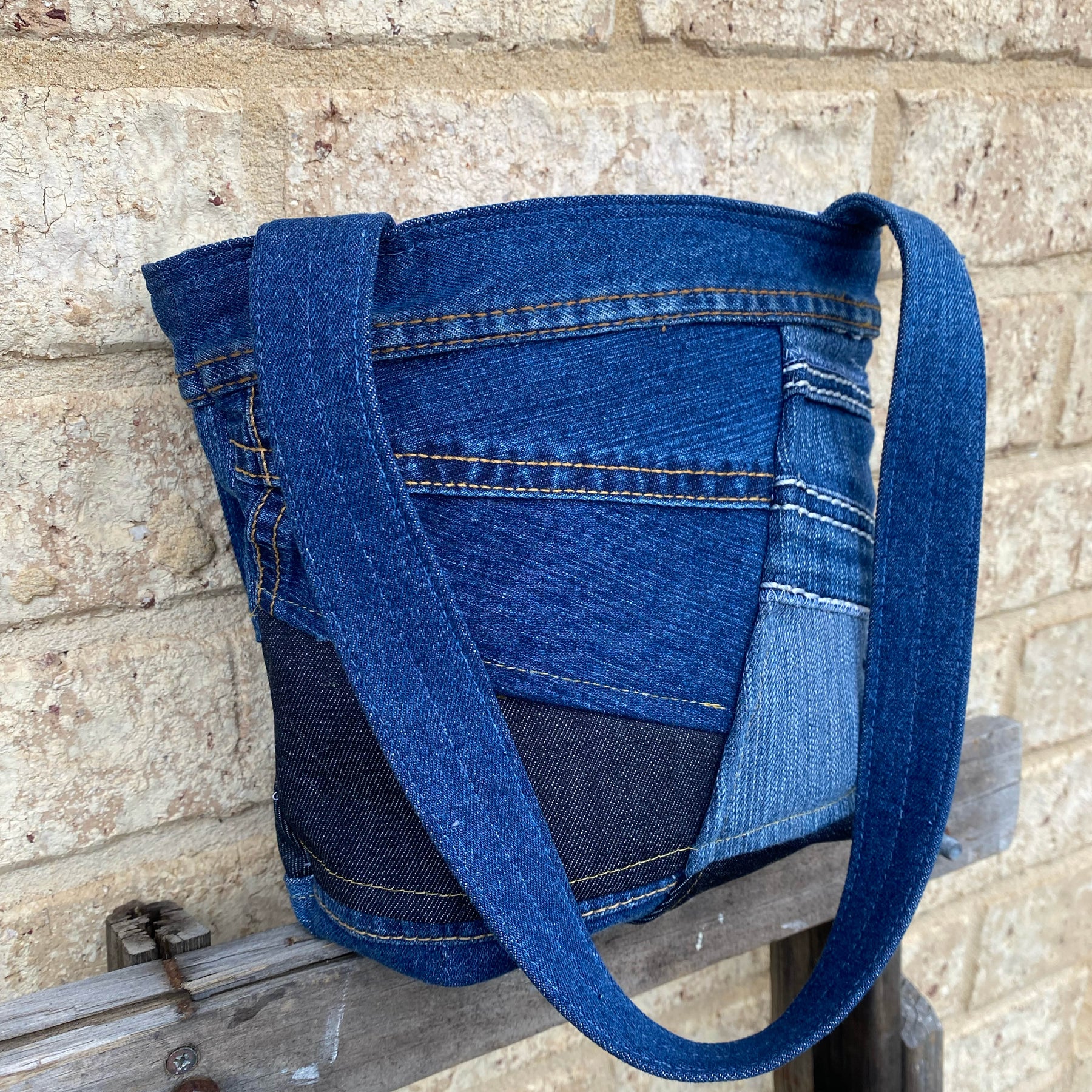 Purple Stitch Handmade Shoulder Bag Upcycled Vintage Fabrics & Denim