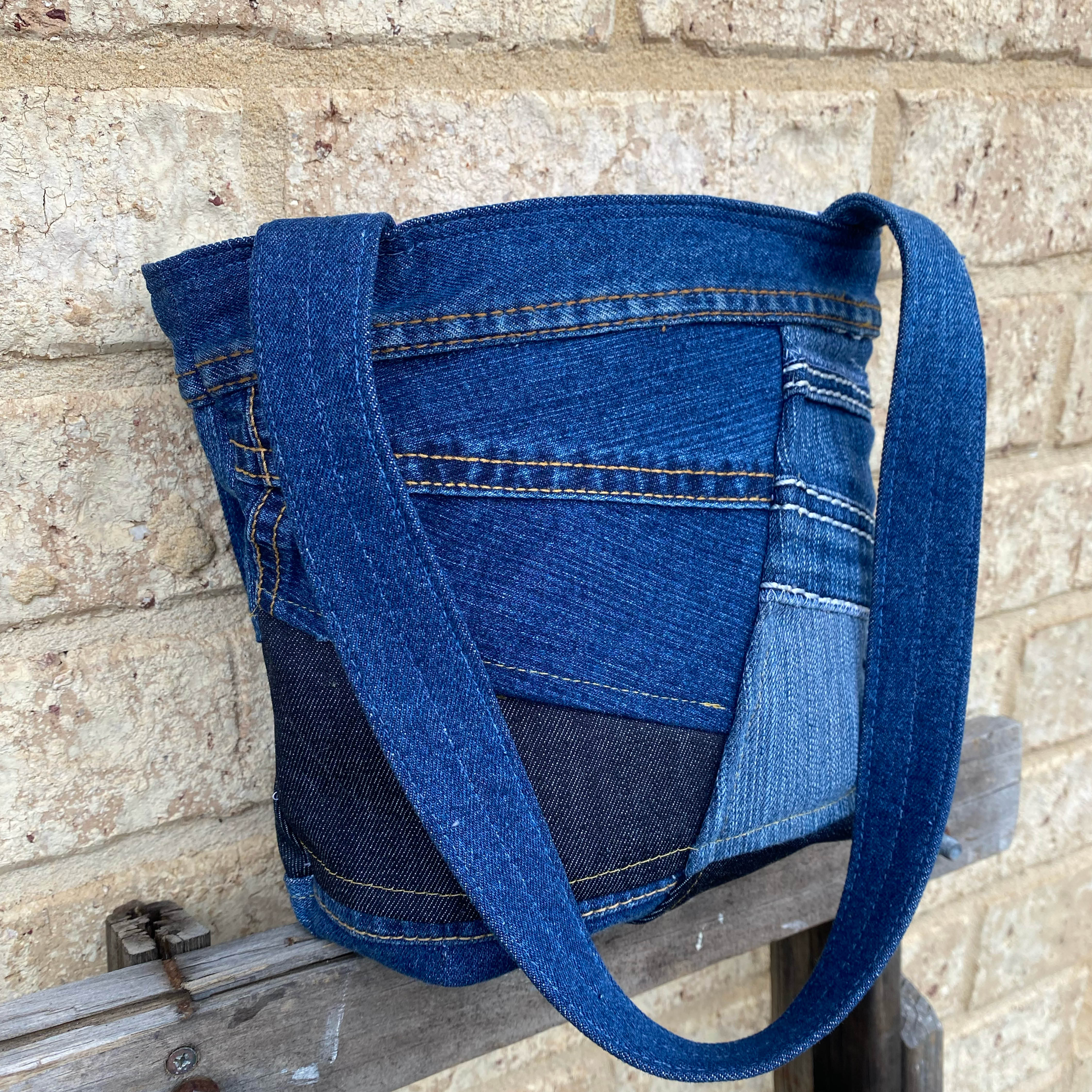 Purple Stitch Handmade Shoulder Bag Upcycled Vintage Fabrics & Denim