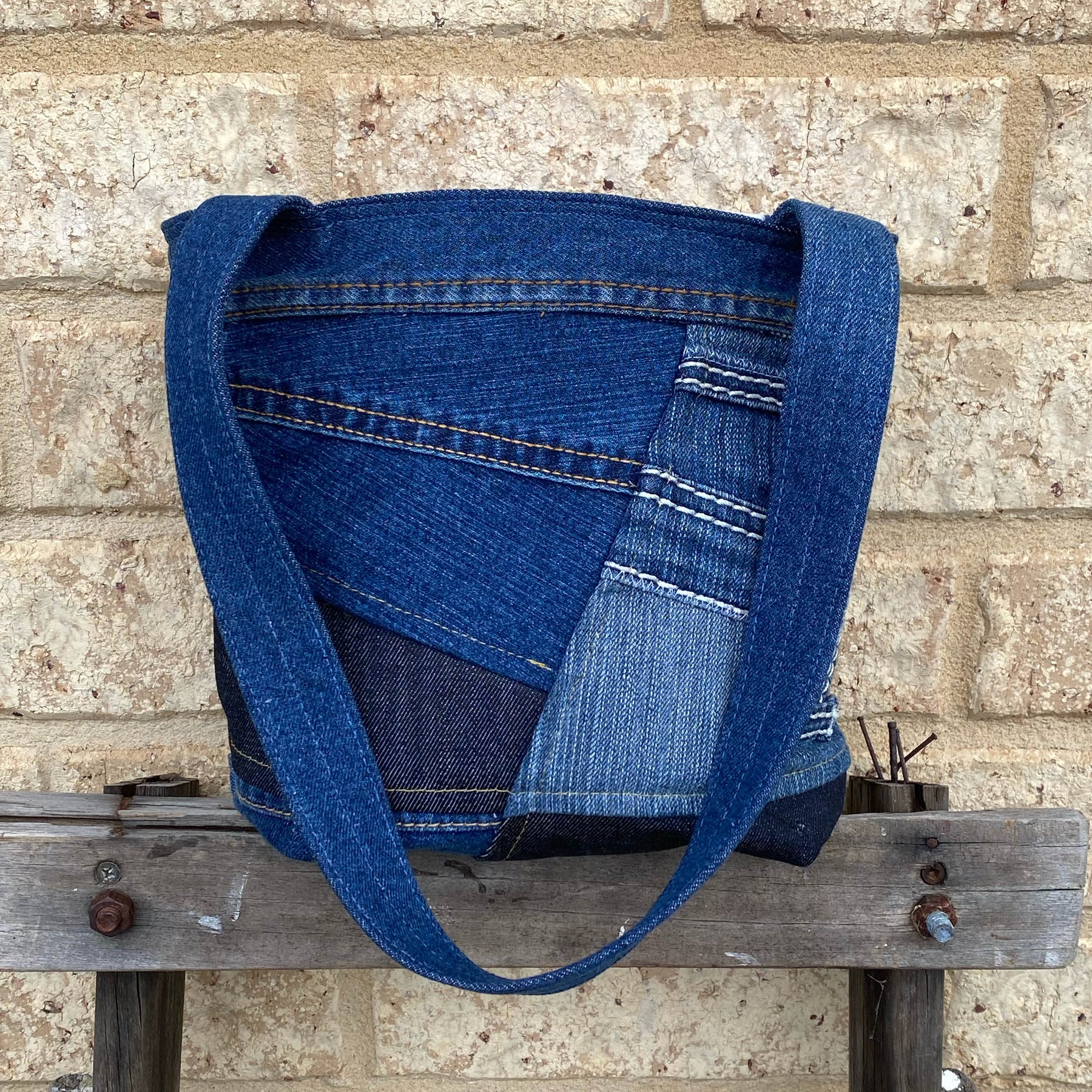 Purple Stitch Handmade Shoulder Bag Upcycled Vintage Fabrics & Denim