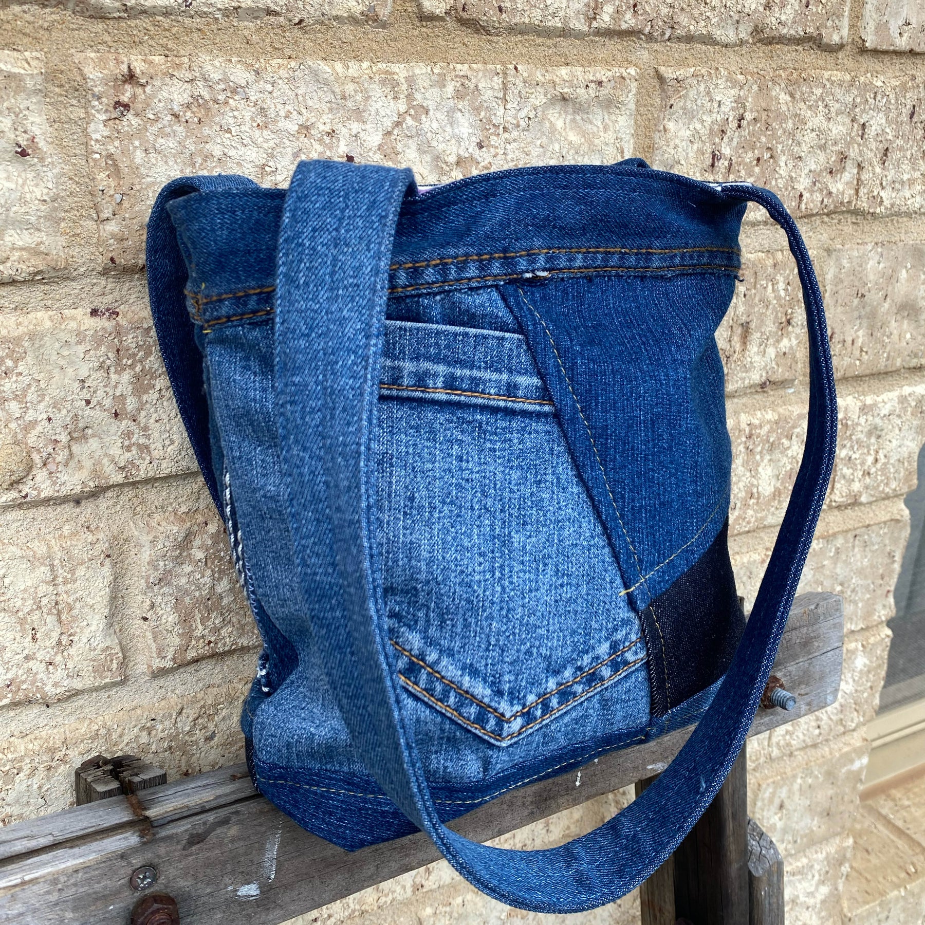 Purple Stitch Handmade Shoulder Bag Upcycled Vintage Fabrics & Denim