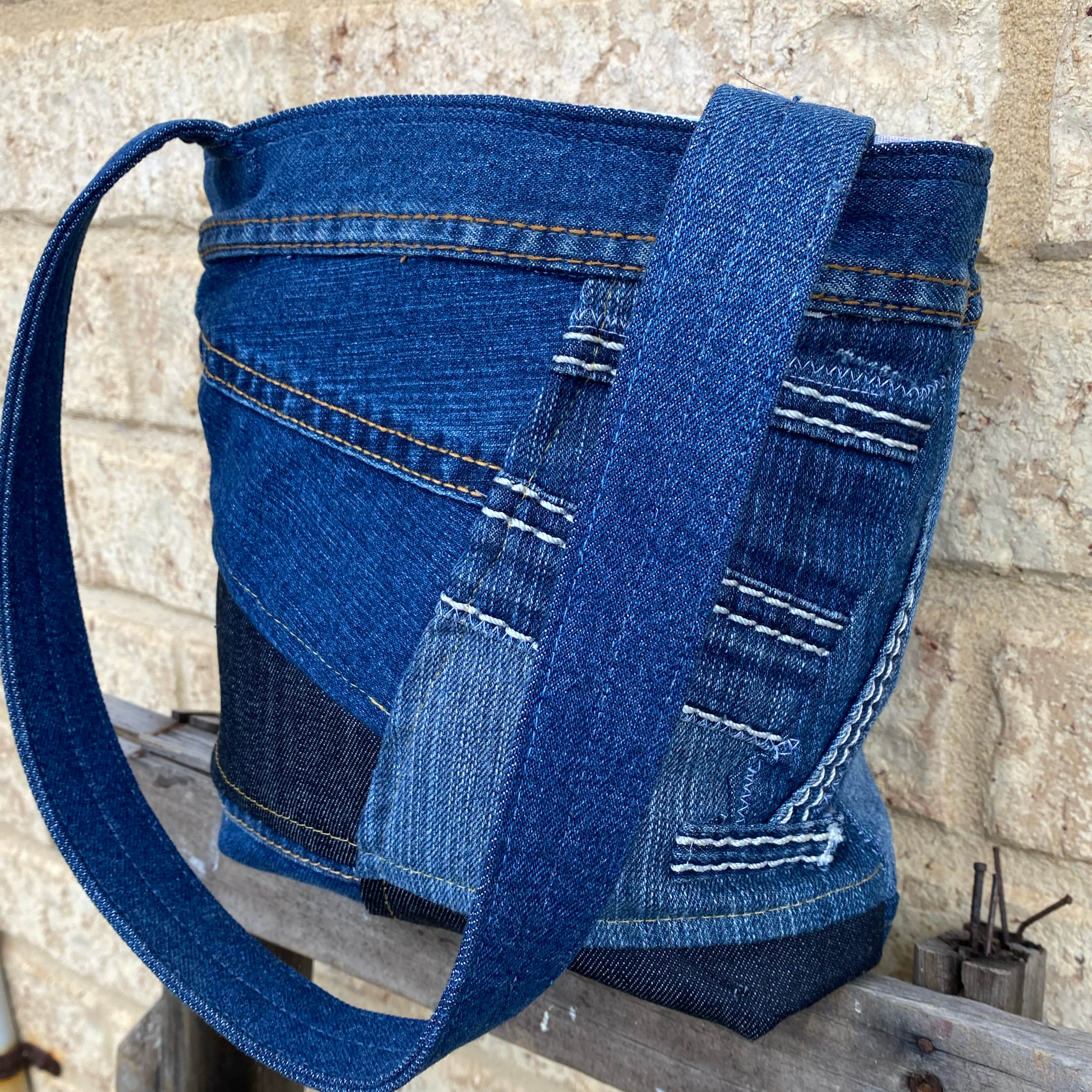 Purple Stitch Handmade Shoulder Bag Upcycled Vintage Fabrics & Denim