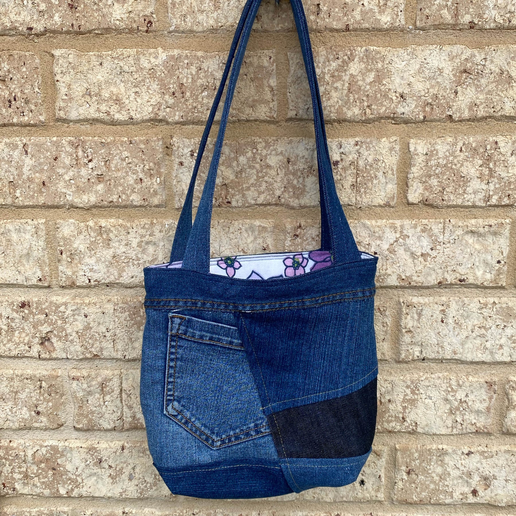 Purple Stitch Handmade Shoulder Bag Upcycled Vintage Fabrics & Denim