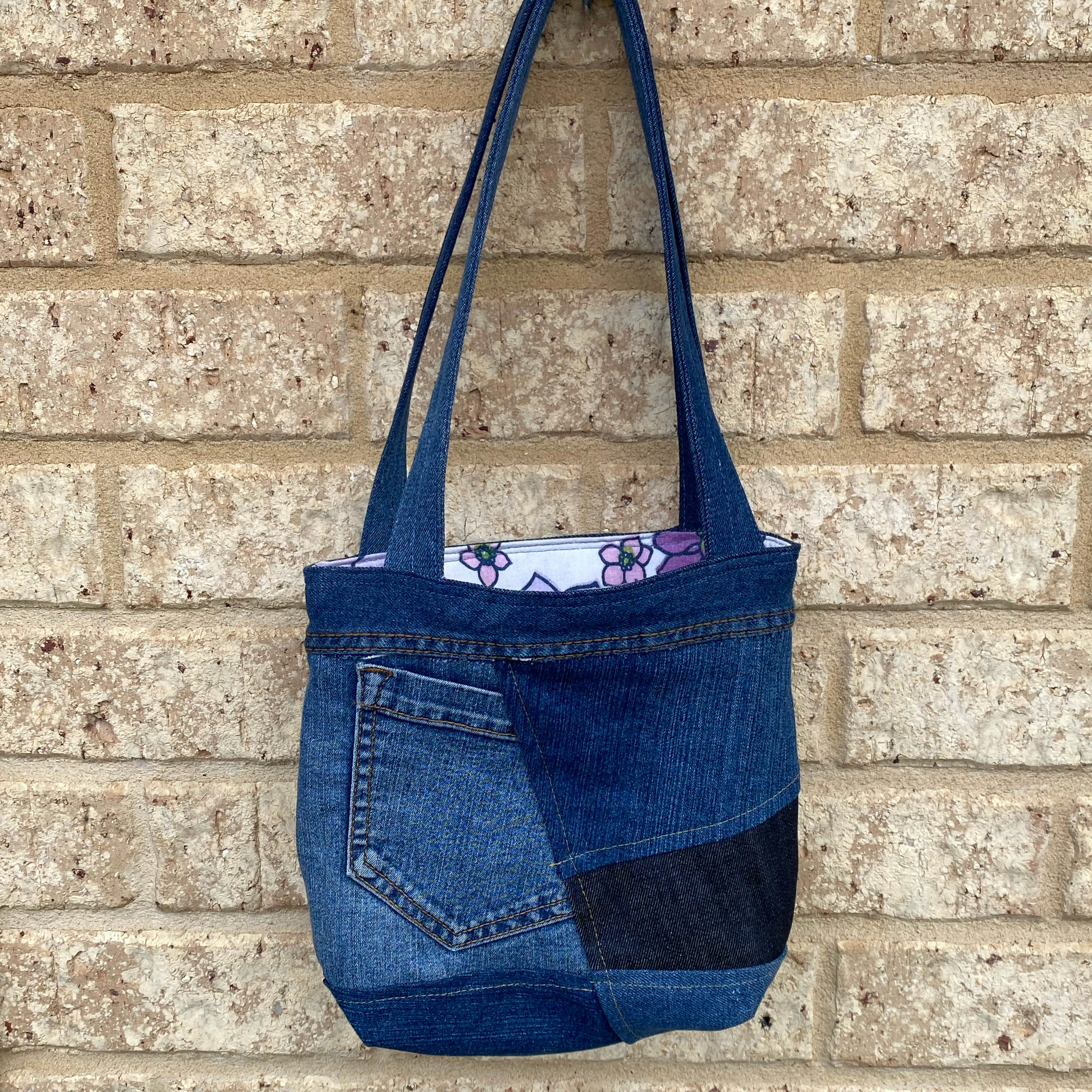 Purple Stitch Handmade Shoulder Bag Upcycled Vintage Fabrics & Denim