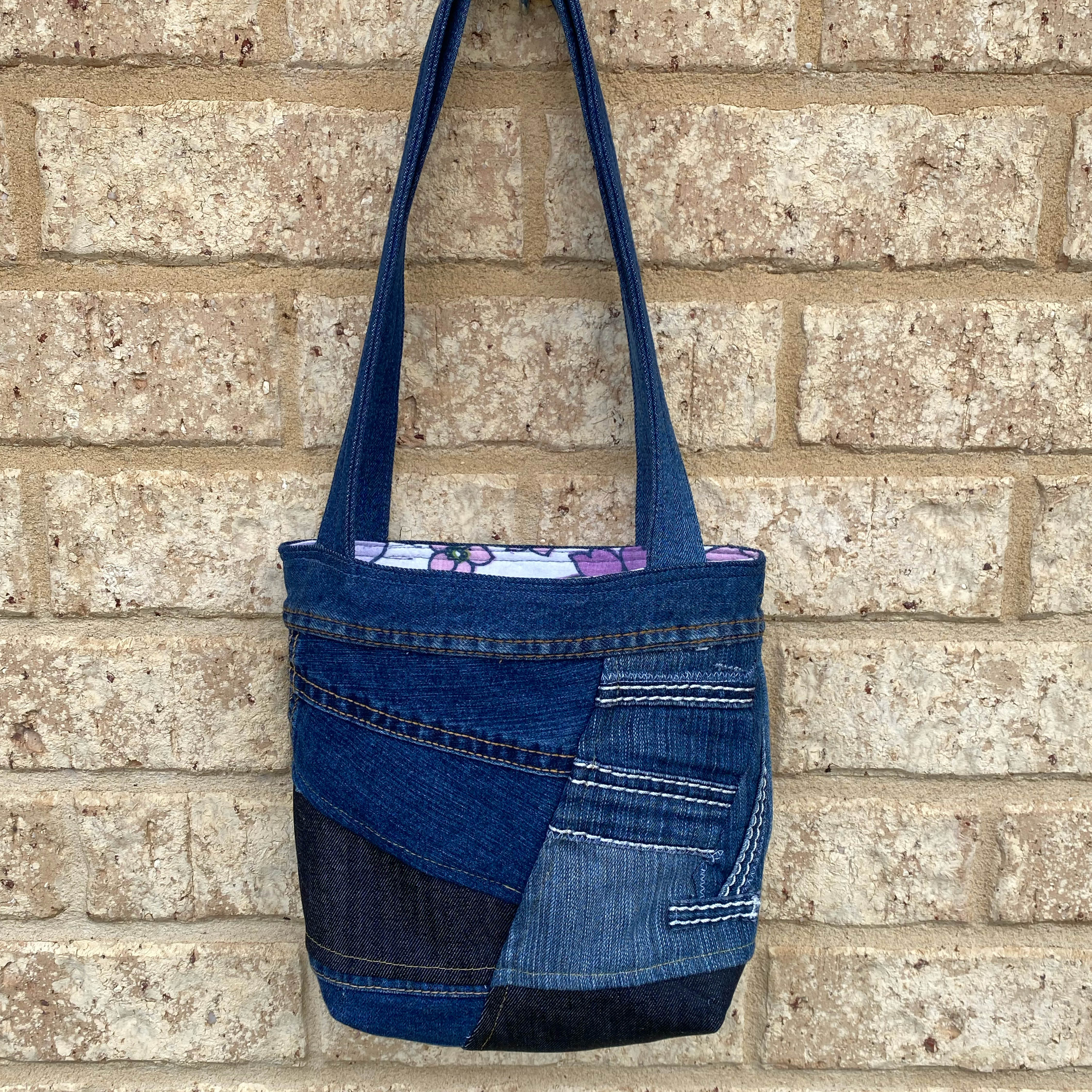 Purple Stitch Handmade Shoulder Bag Upcycled Vintage Fabrics & Denim