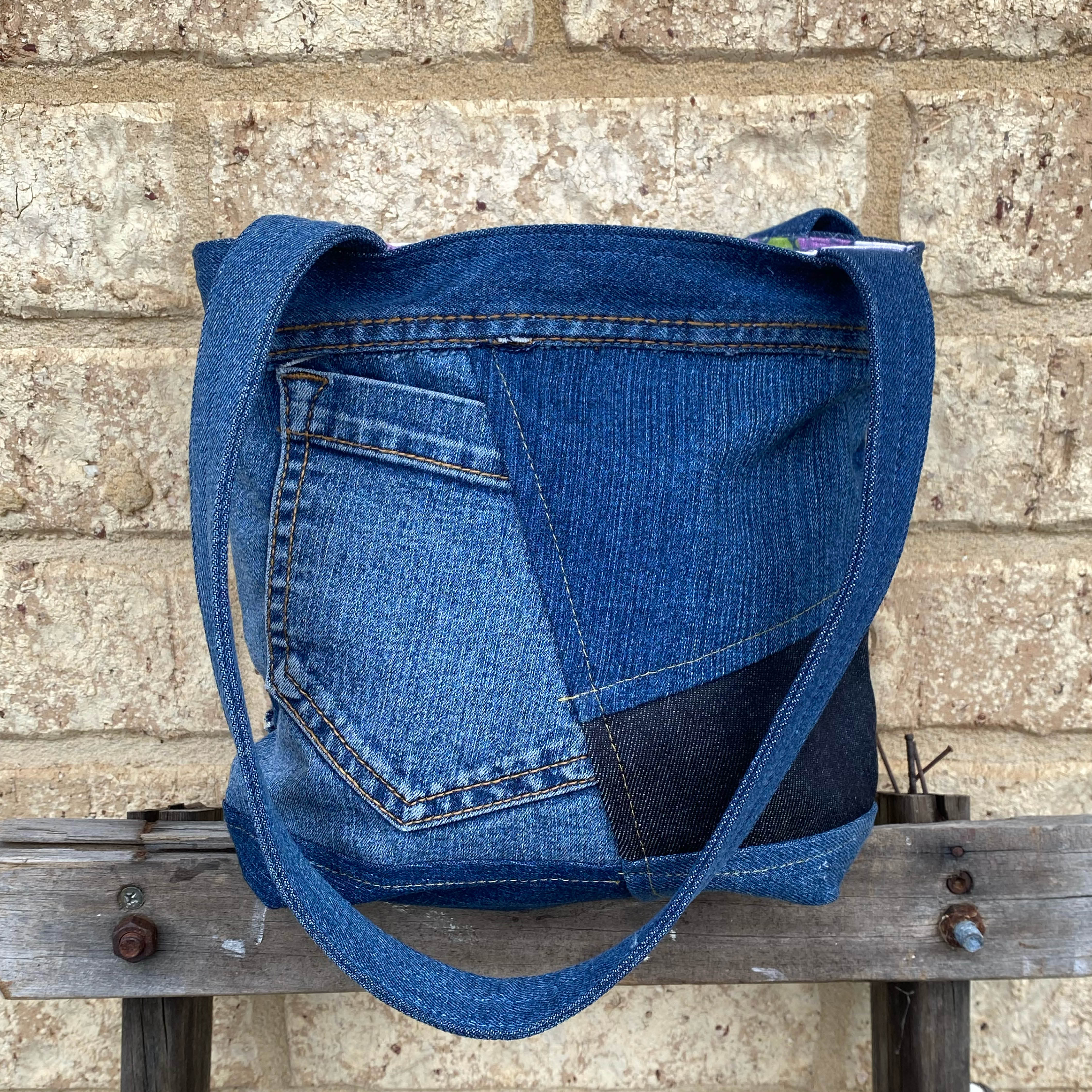 Purple Stitch Handmade Shoulder Bag Upcycled Vintage Fabrics & Denim