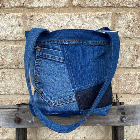 Purple Stitch Handmade Shoulder Bag Upcycled Vintage Fabrics & Denim