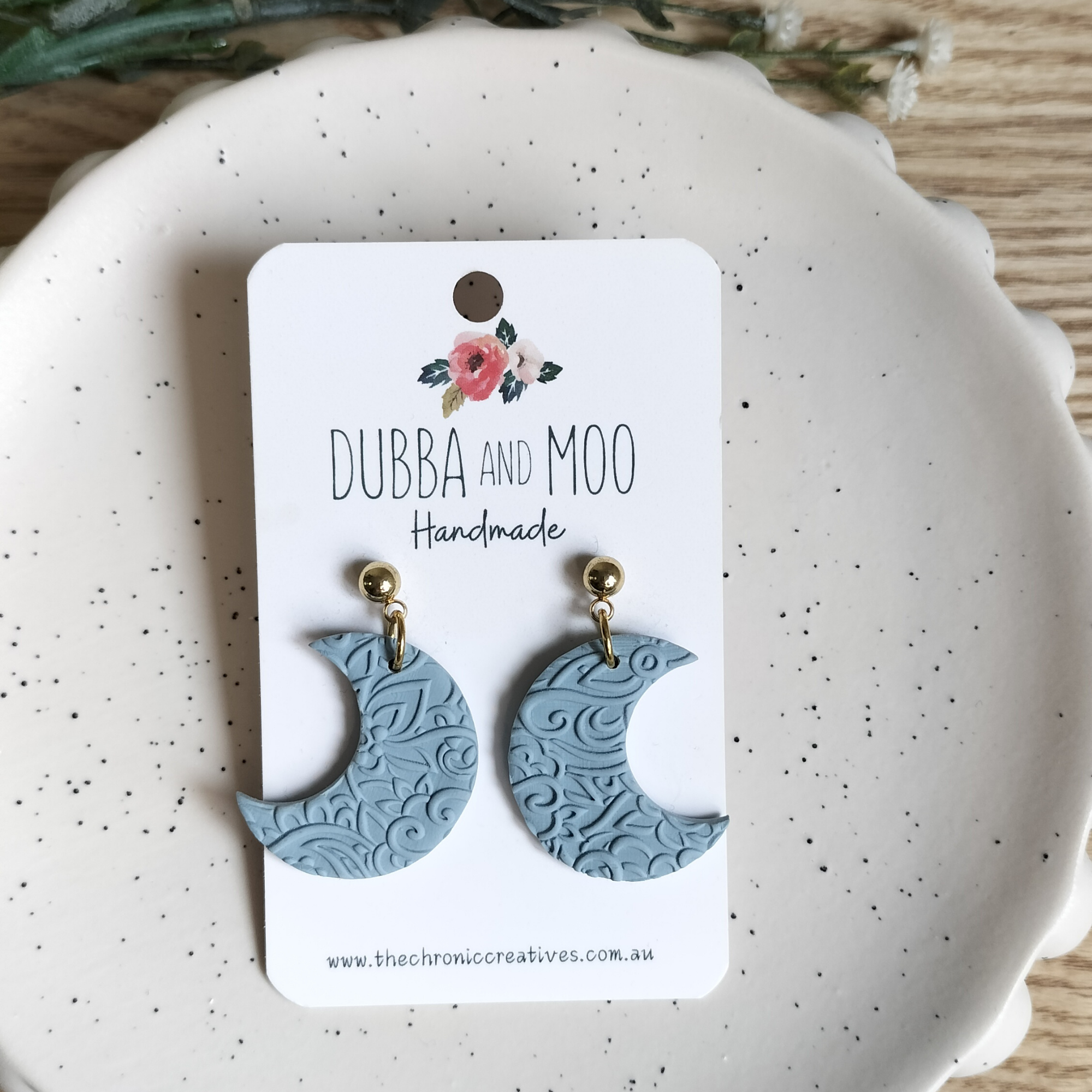Textured Moon Polymer Clay Dangle Earrings - Assorted Styles