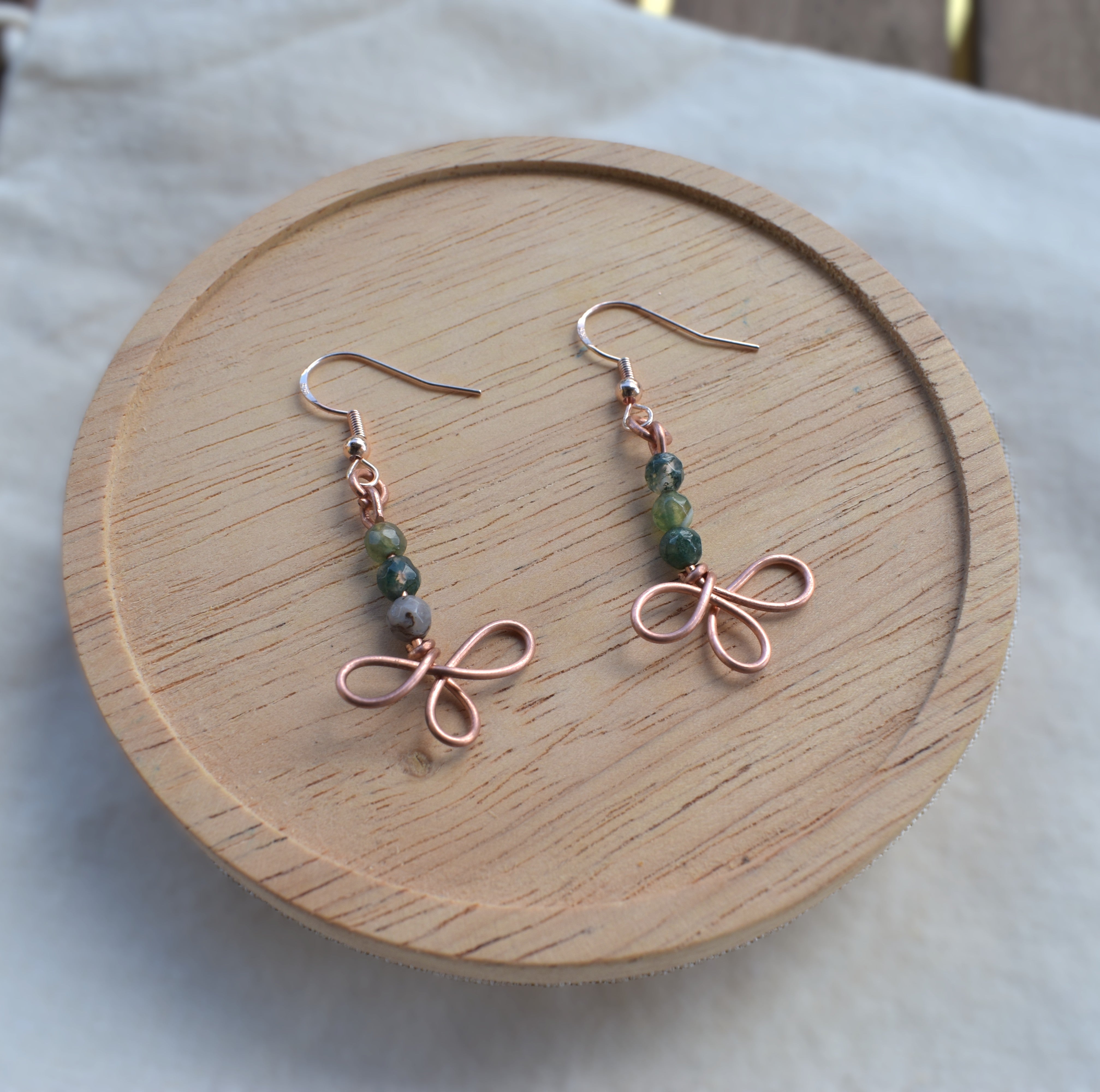 Forest Ribbon - Copper & Moss Agate Earrings