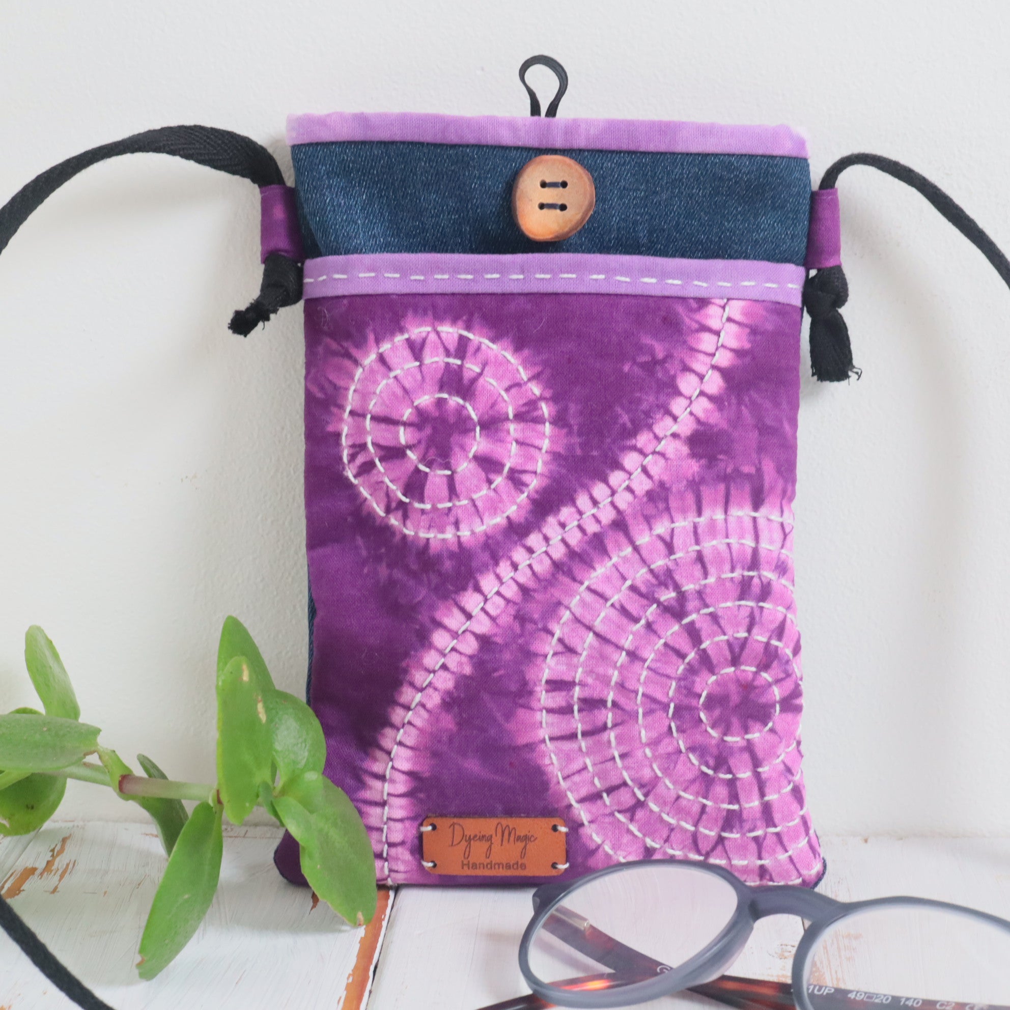 Tie Dyed Cross BodyBag, Phone and Glasses Bag, upcycled jeans