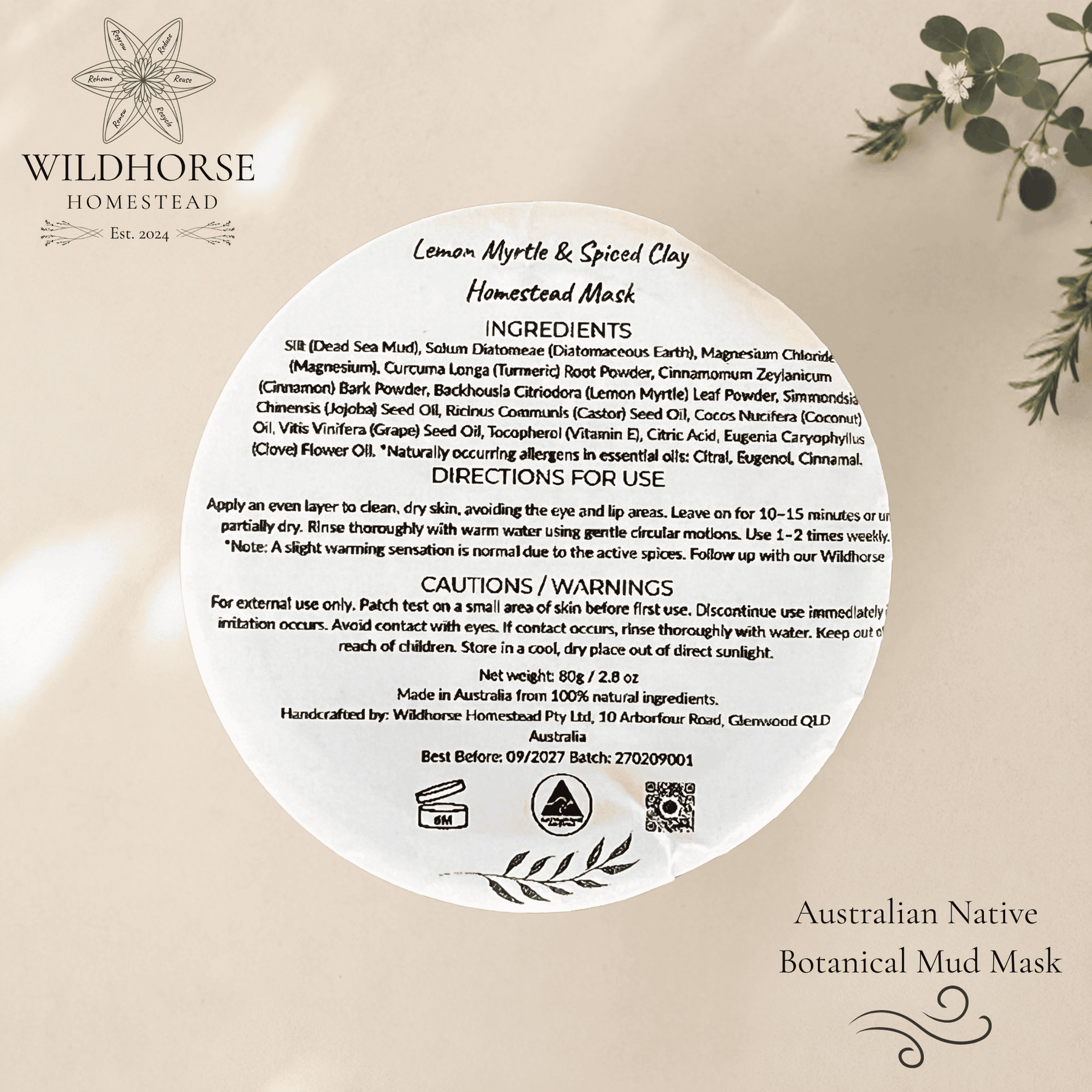 Wildhorse Lemon Myrtle & Spiced Clay Homestead Mask
