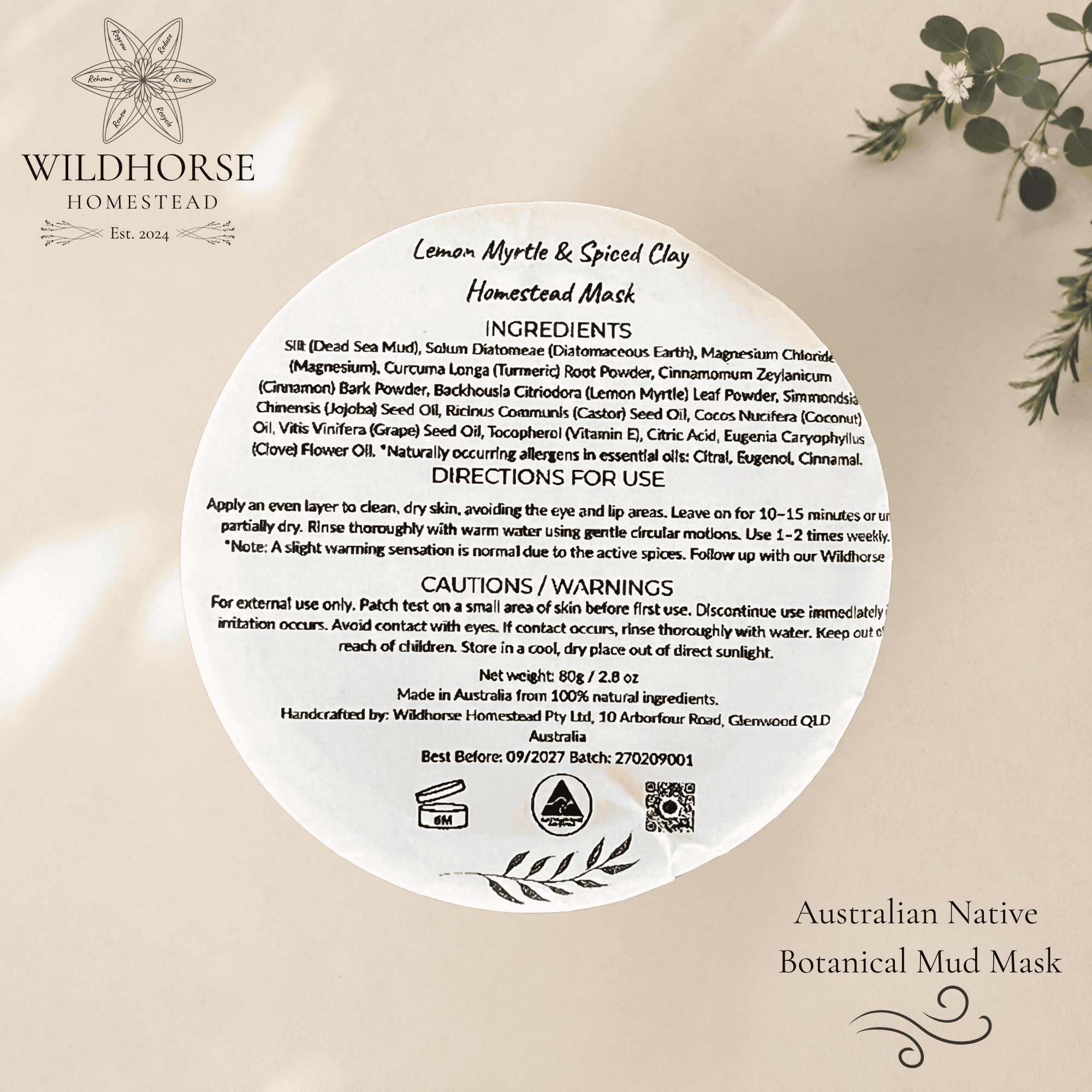 Wildhorse Lemon Myrtle & Spiced Clay Homestead Mask