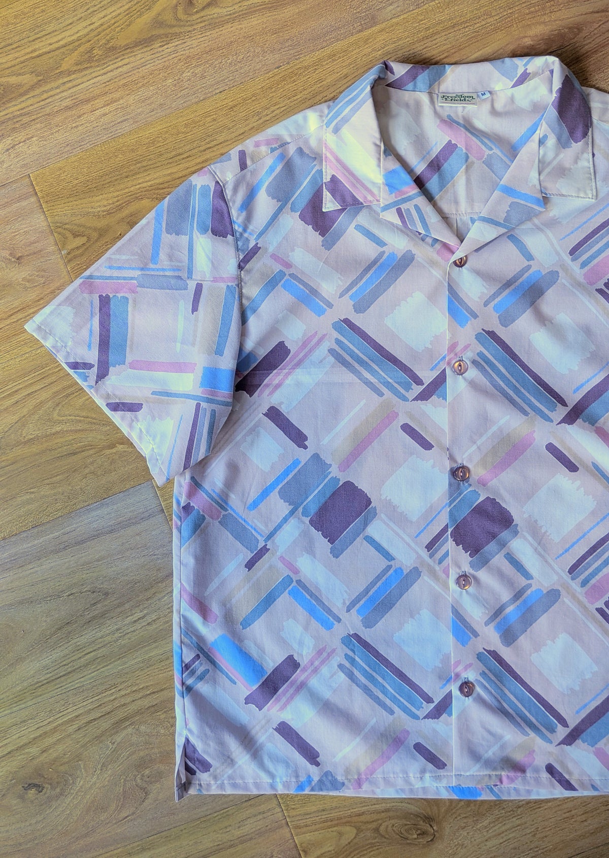 Upcycled Unisex Cotton Button-up Shirt 1980s/90s Sheet (Pink / Size M)