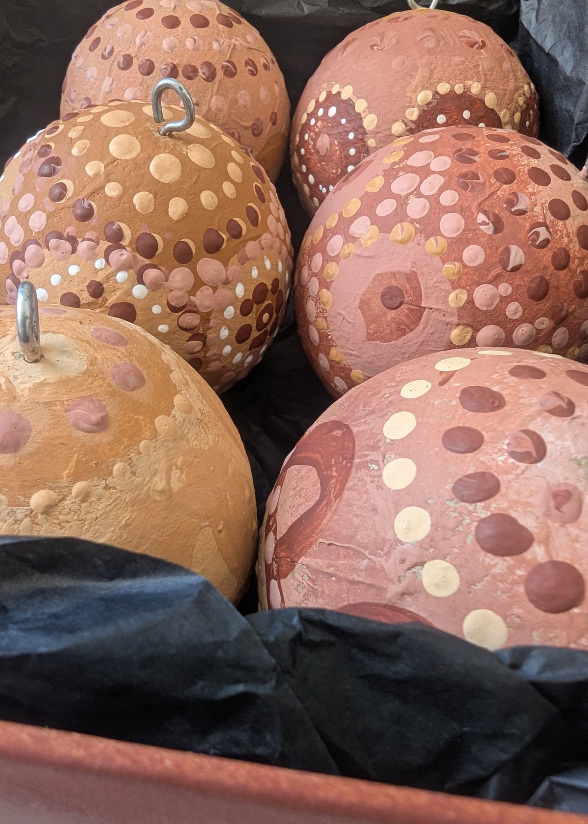 Baubles Artisan Hand painted Decorations |  Recycled Paper Baubles - 6  Decorations Boxed