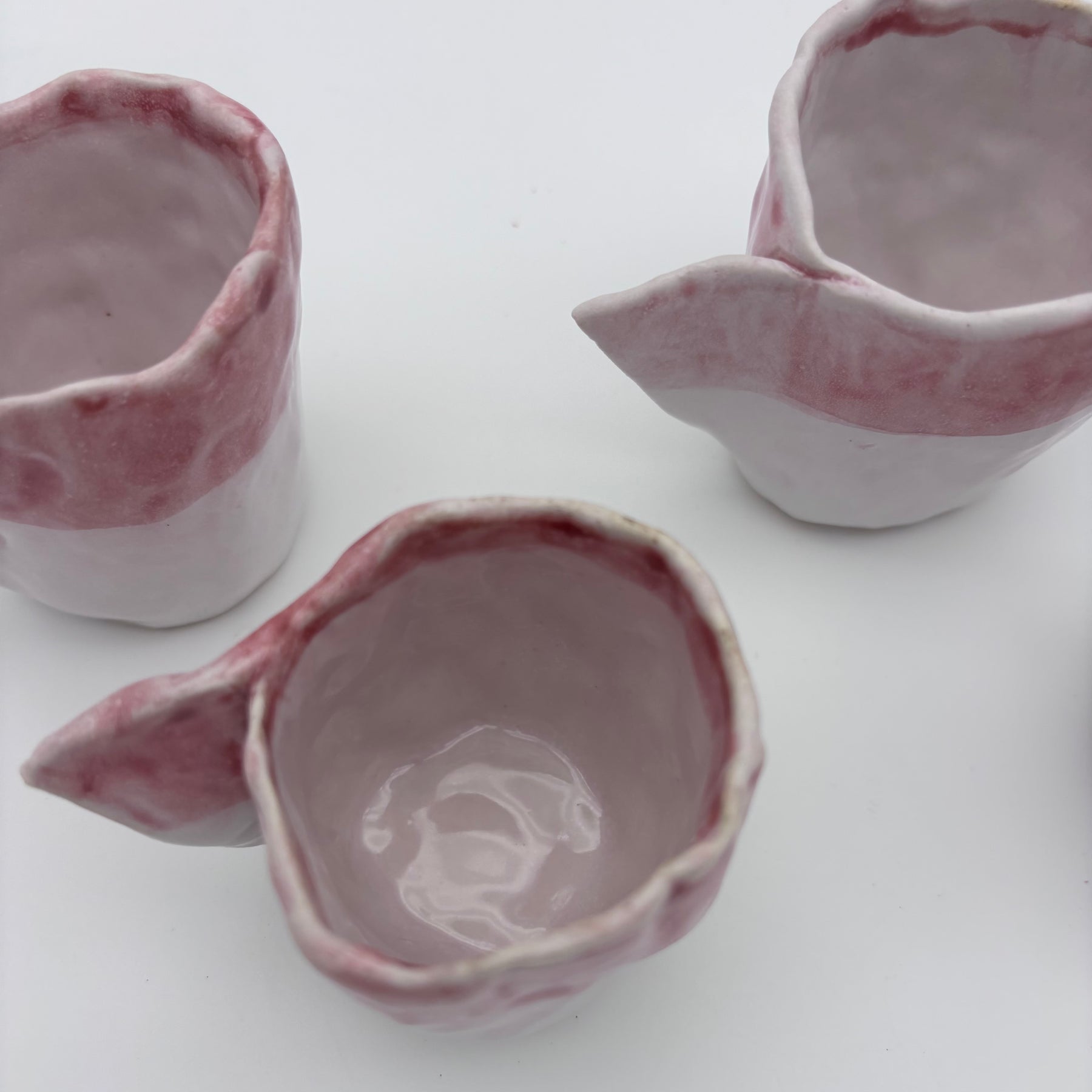 Handcrafted Unique Espresso Cups | Pinched Clay | White Pink