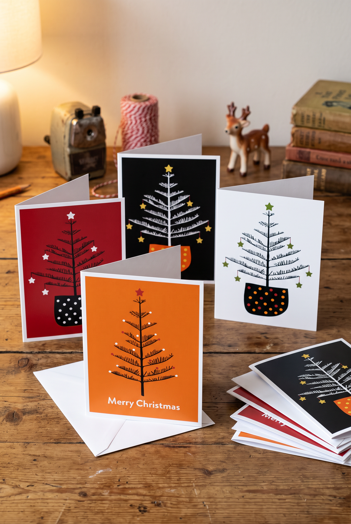 8 pack Norfolk Pine Christmas Cards: Festive Holiday Card Set, Recycled Paper.