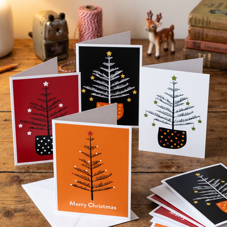 8 pack Norfolk Pine Christmas Cards: Festive Holiday Card Set, Recycled Paper.