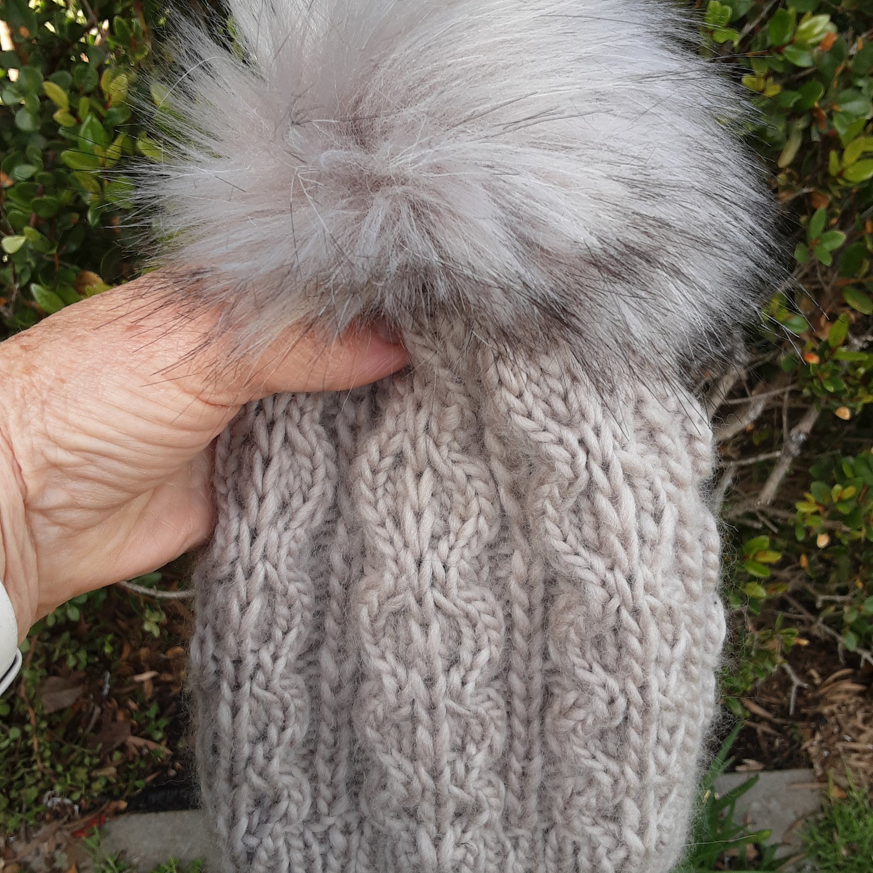 Hand knitted cream pure wool beanie