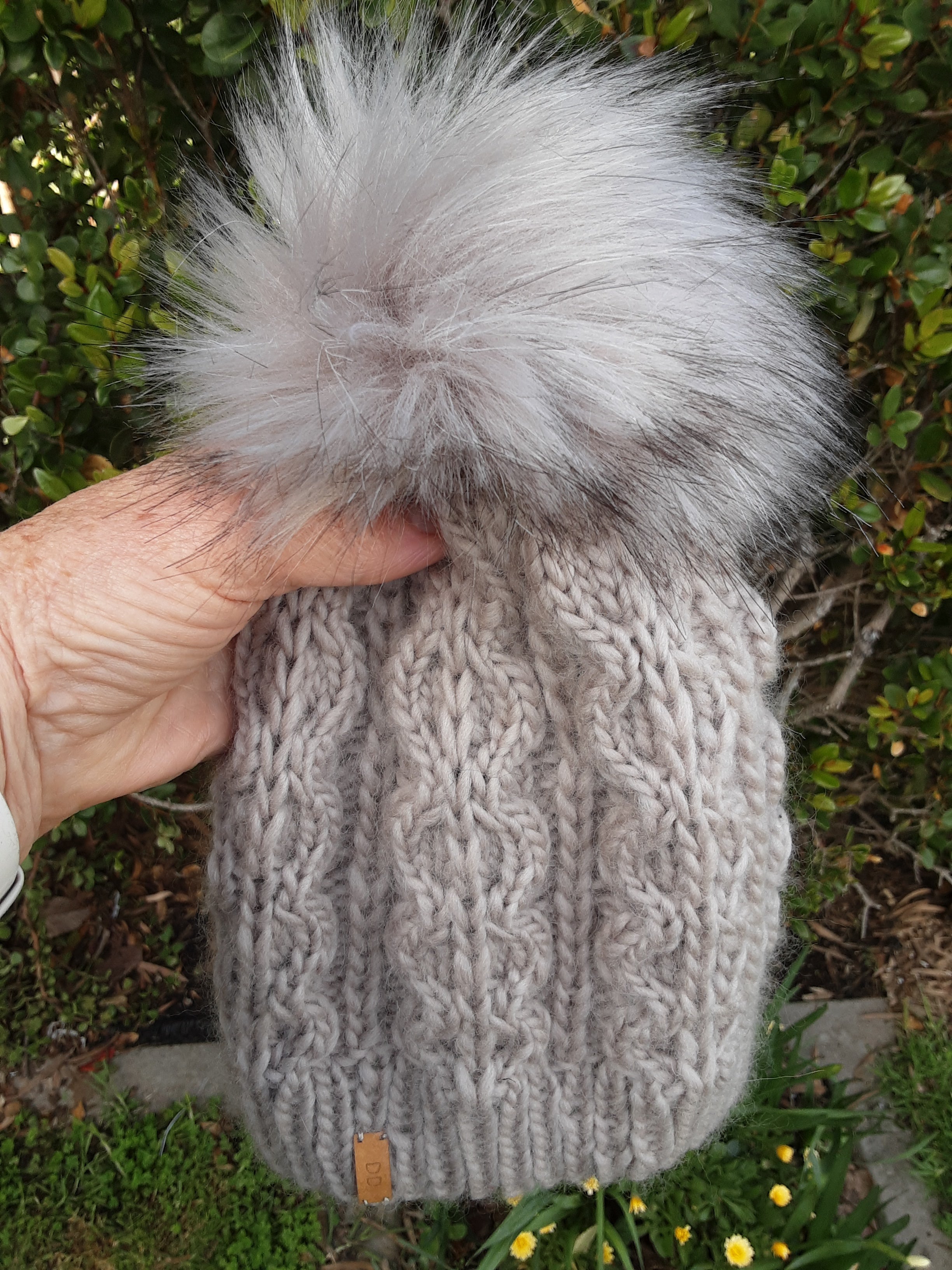 Hand knitted cream pure wool beanie
