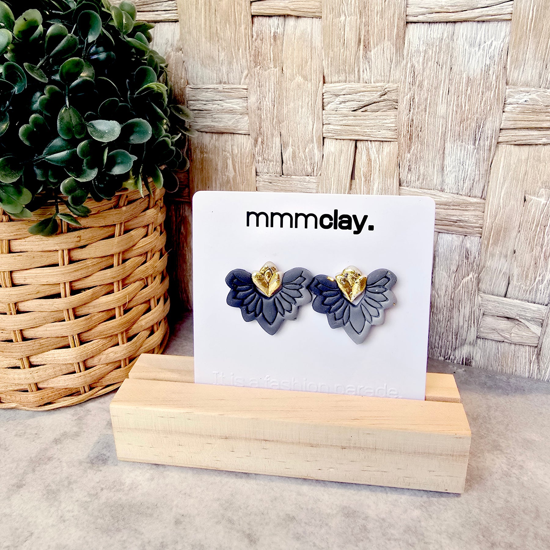 Goth Black Flower Polymer Clay Studs