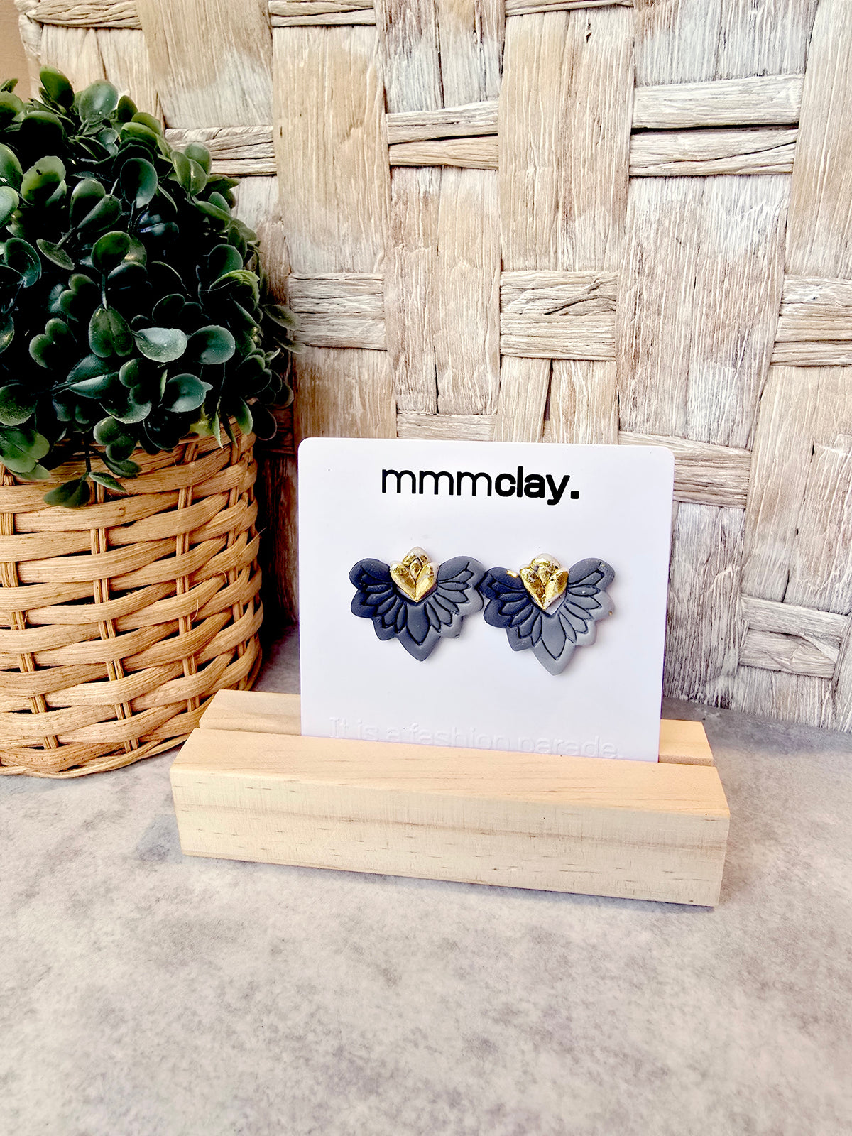 Goth Black Flower Polymer Clay Studs