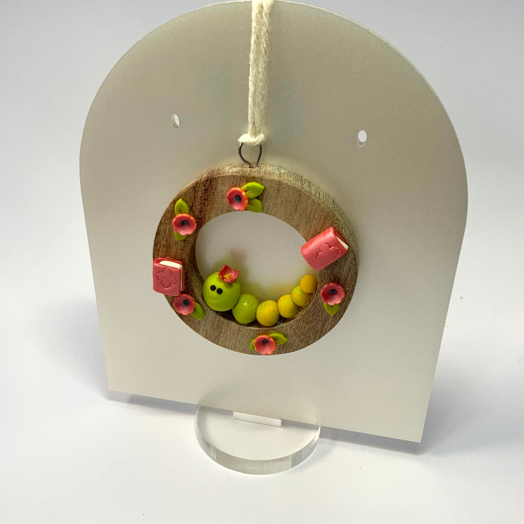 HANGABOUTS | Handmade Polymer Clay Friends on Camphor Laurel Timber Rings |  Whimsical Wall Decor Gift