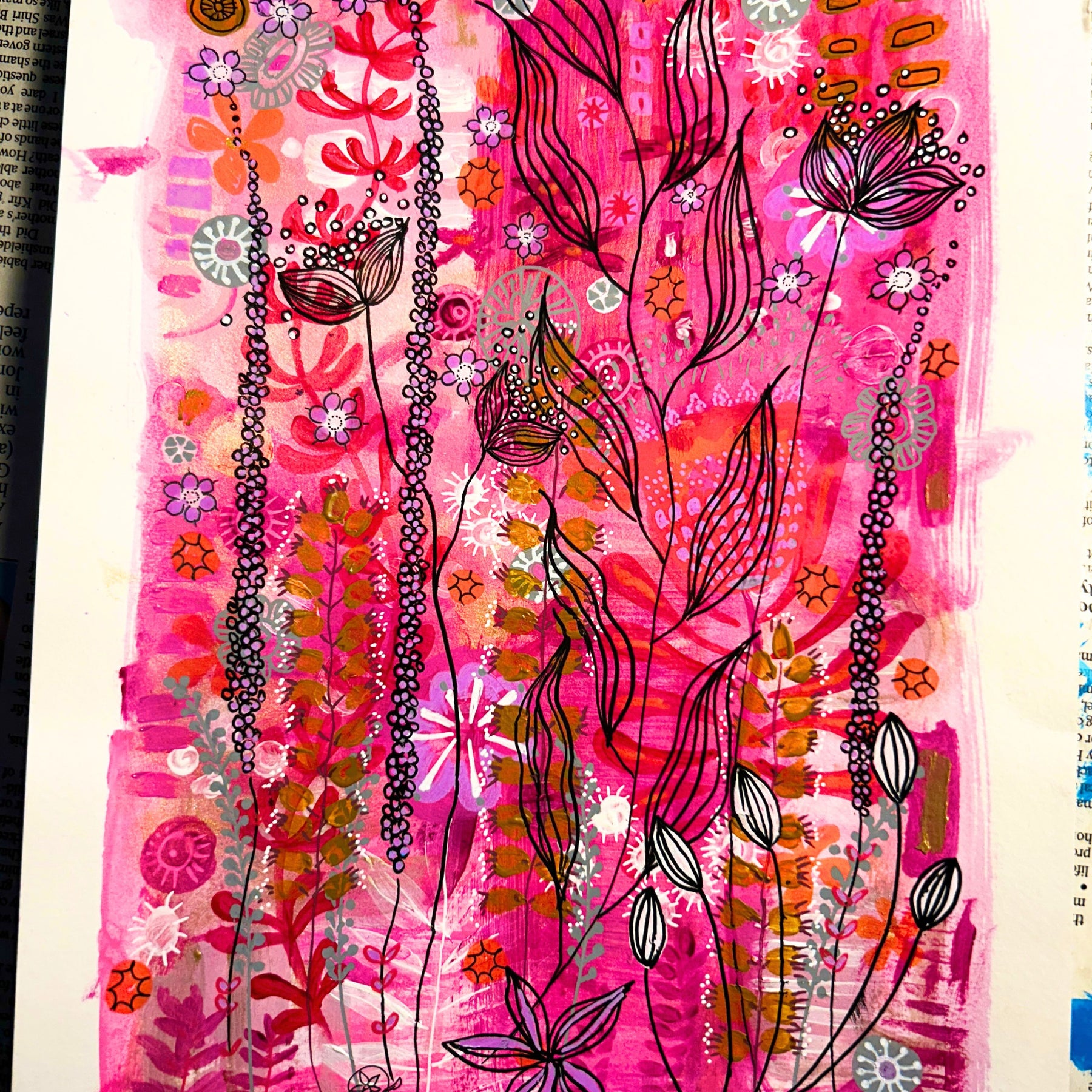 Original Hand-Painted Art: Ember Lines in Hot Pink