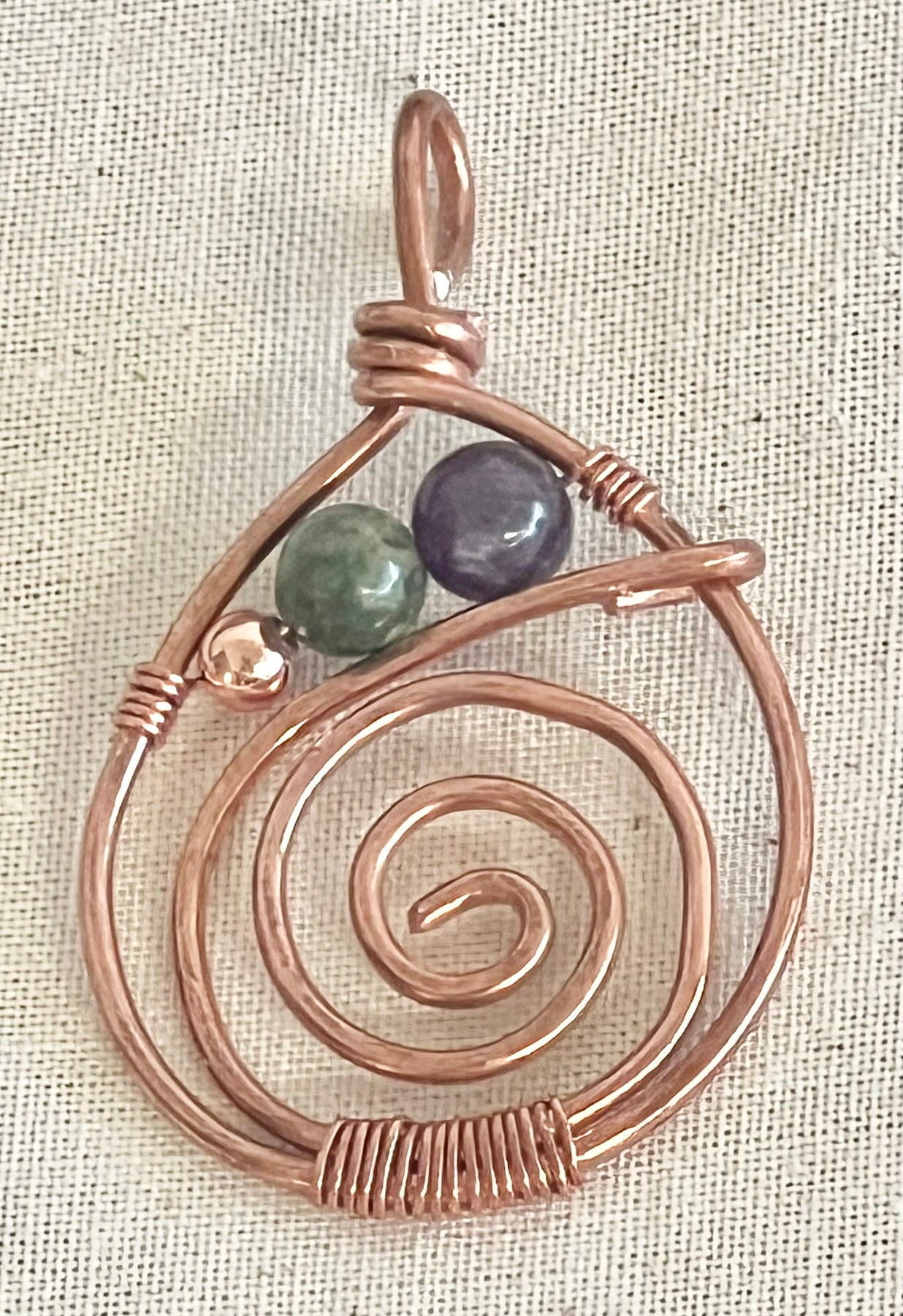 Spiral Copper Gemstone Pendant with Copper bead chain